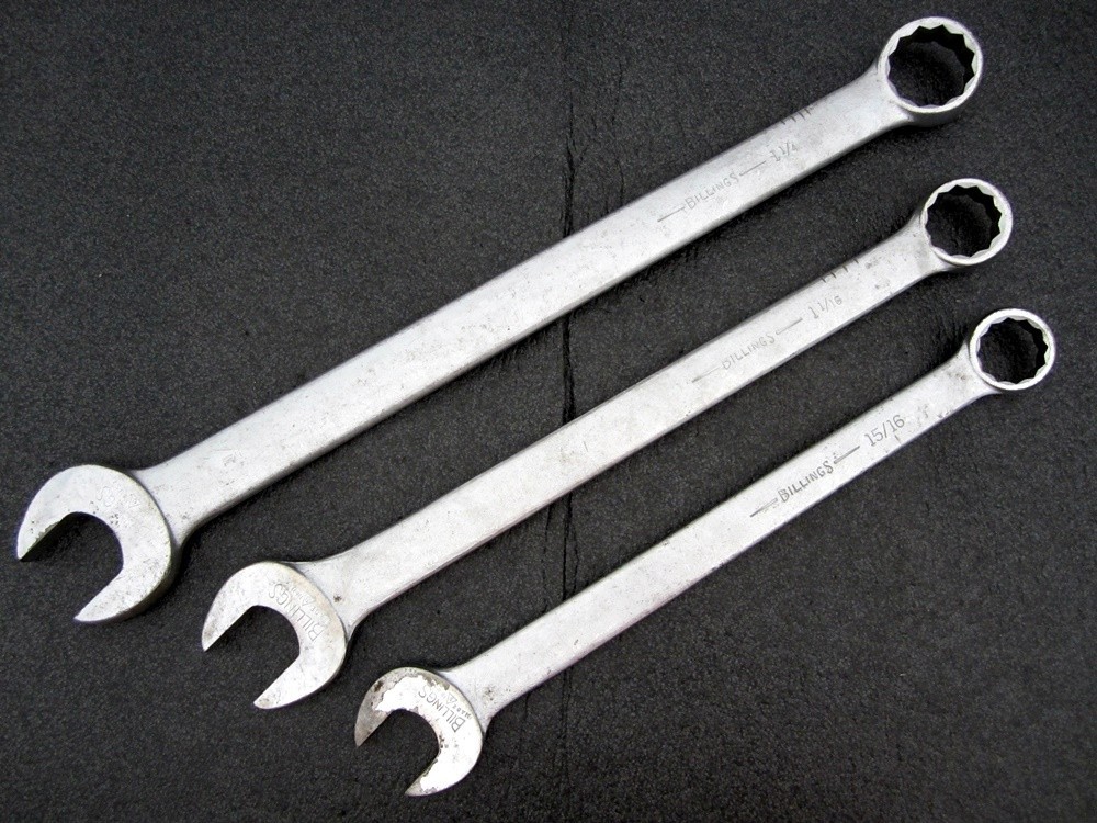 Vintage Billings 15/16″ 1-1/16″ 1-1/4″ Combination Wrenches 1168 1171 1173 USA