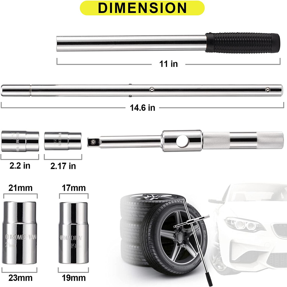 23″ Universal Extended Lug Wrench, 4 Way Tire Iron Nut Wrench Set W/Socket