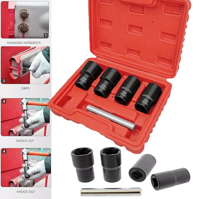 5Pcs Twist Socket 1/2” Drive For Wheel Lug Nut Damaged Removal and Extractor NEW