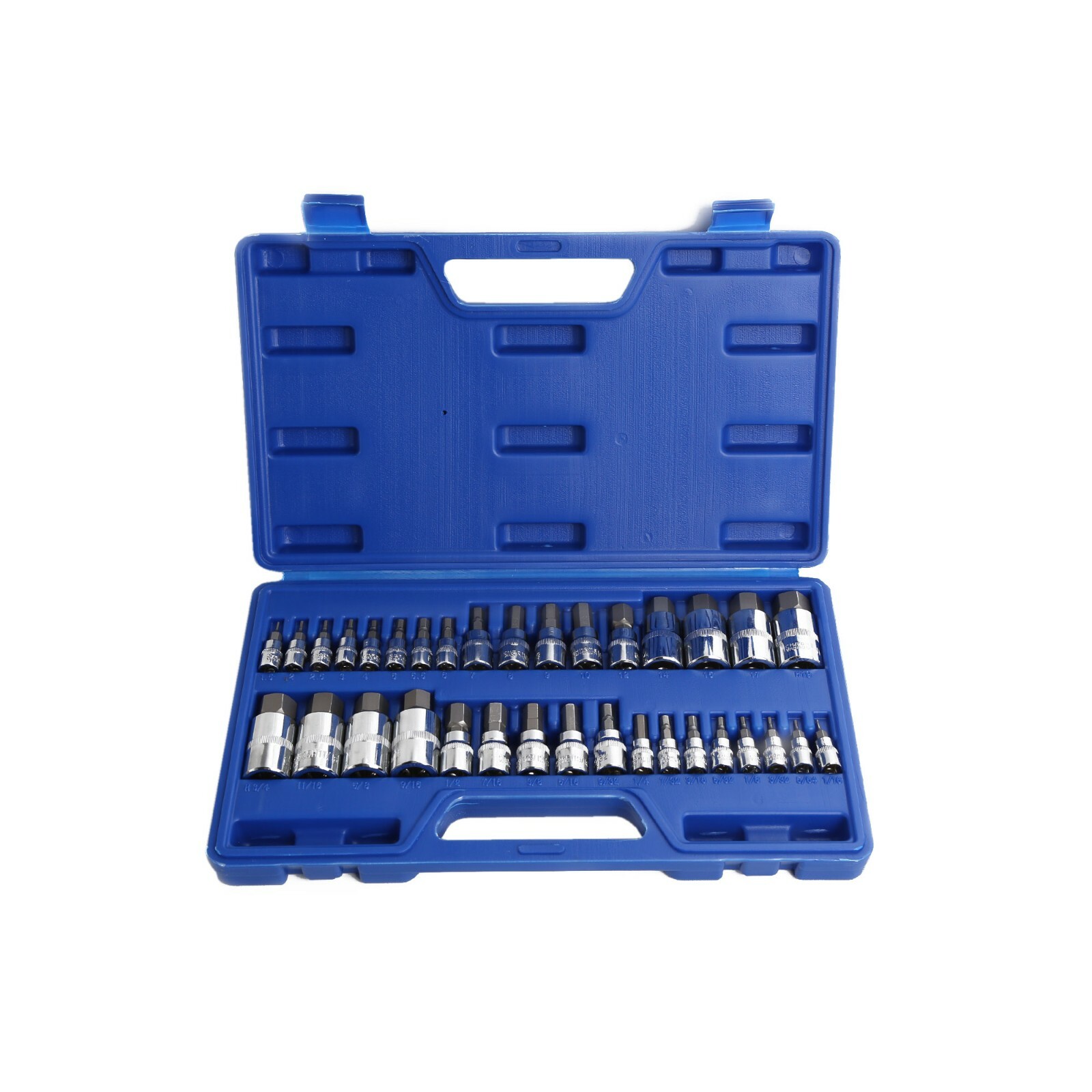34 Pc SAE and Metric 1/4″ 3/8″ 1/2″ Socket Set Standard| Master Hex Bit Set