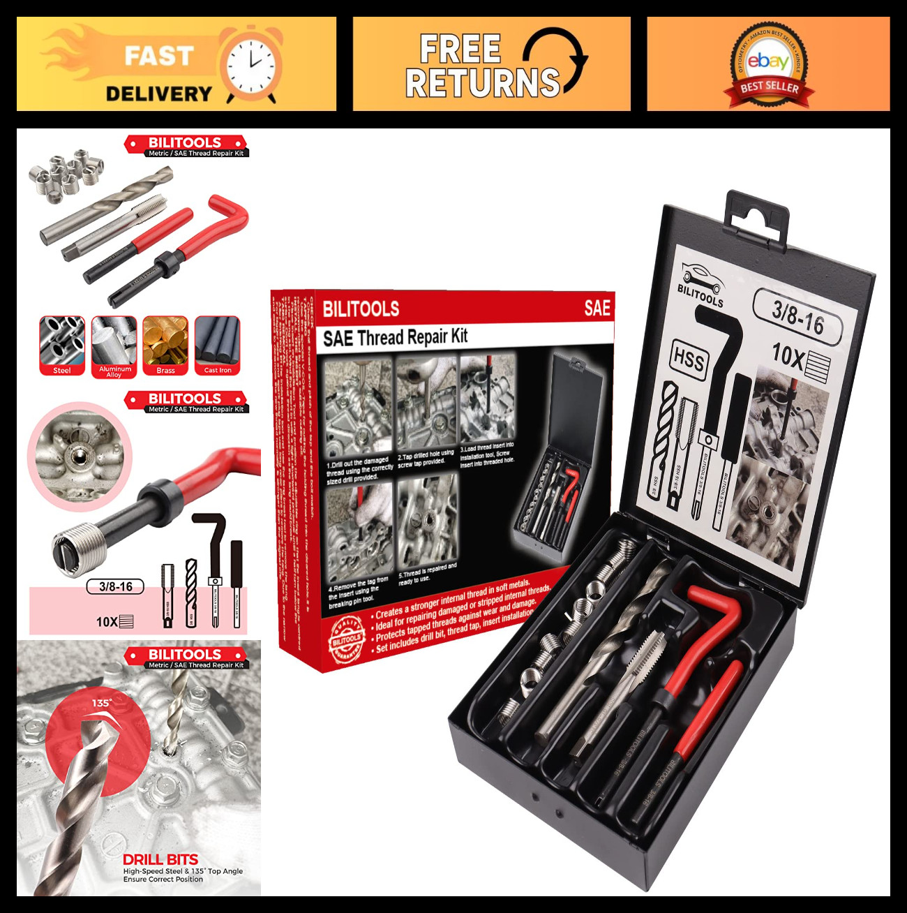 3/8-16 Inch Thread Repair Kit – HSS Helicoil Drill Set for SAE Repairs