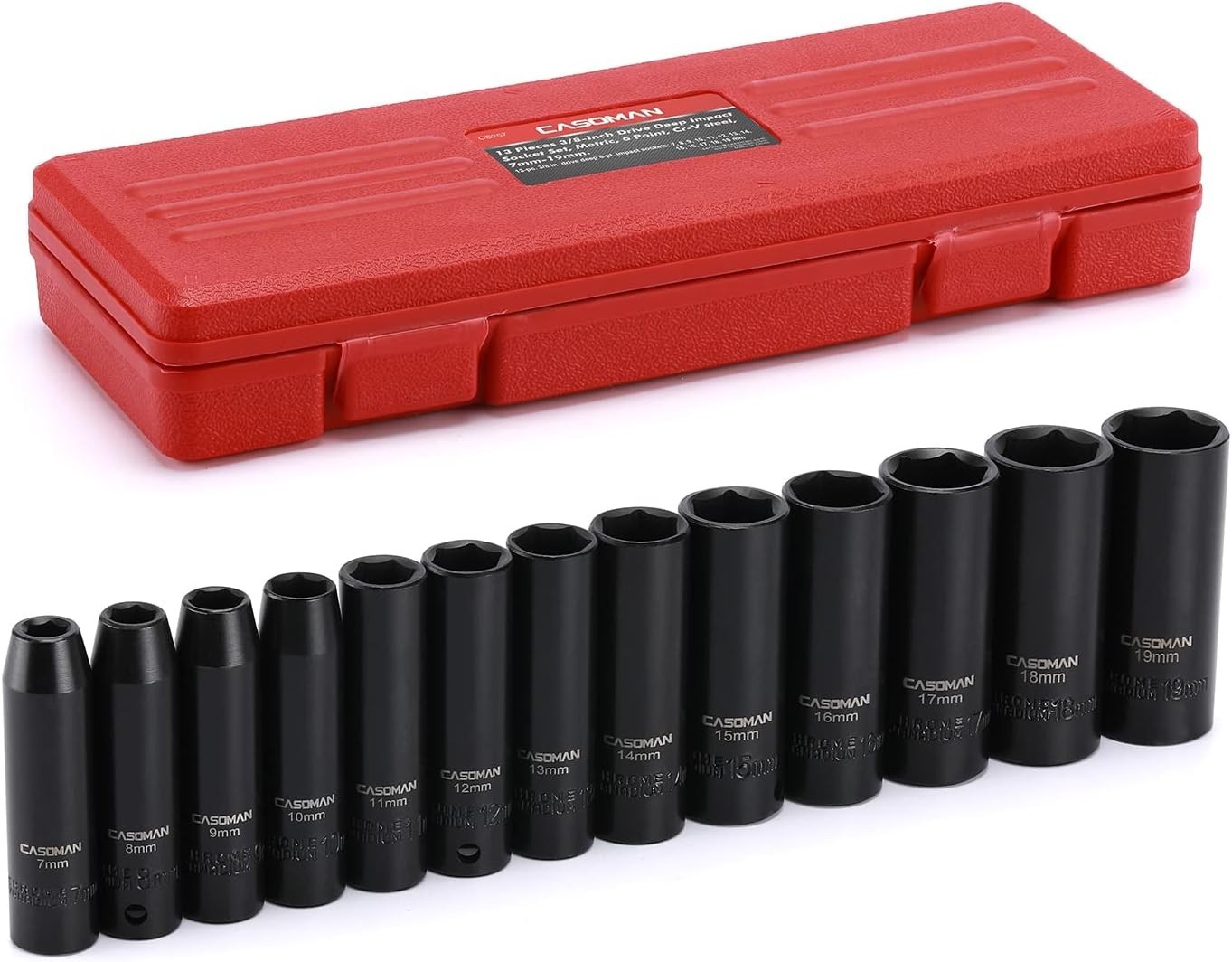 3/8-Inch Drive 13-Piece Deep Impact Socket Set – 6-Point with Laser Etched Sizes