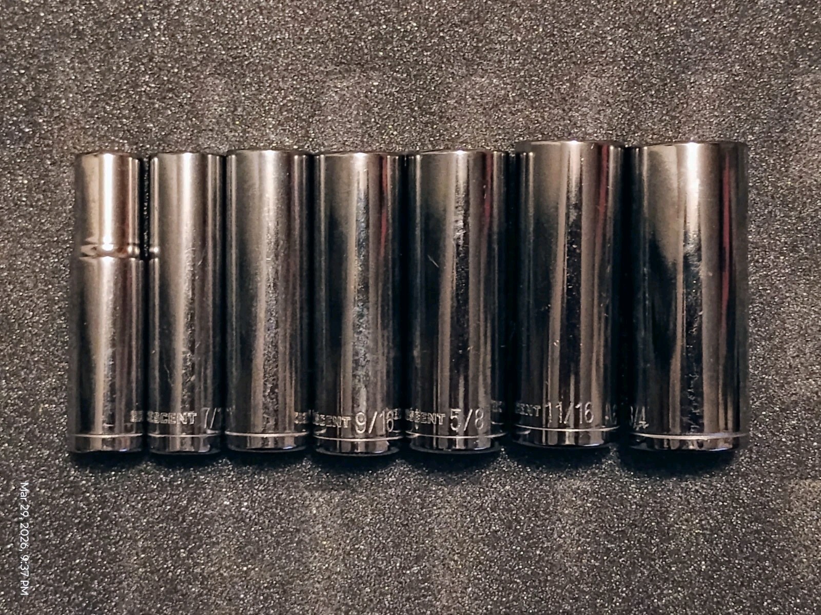 CRESCENT 7 Piece SAE 6 Point Deepwell Chrome Socket Set For 3/8″ Inch Drive