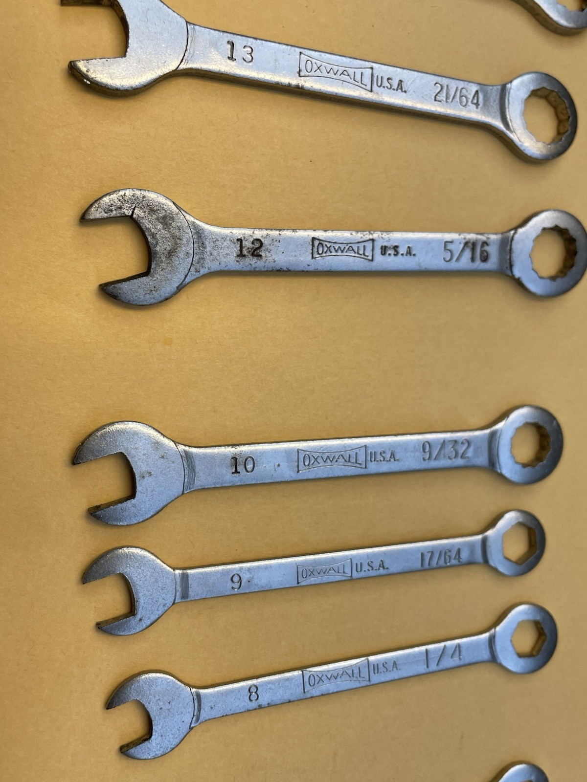 Vintage Oxwall #3973 16 Pc. Box & Open Wrench Set SAE E-Z HANG-UP KIT
