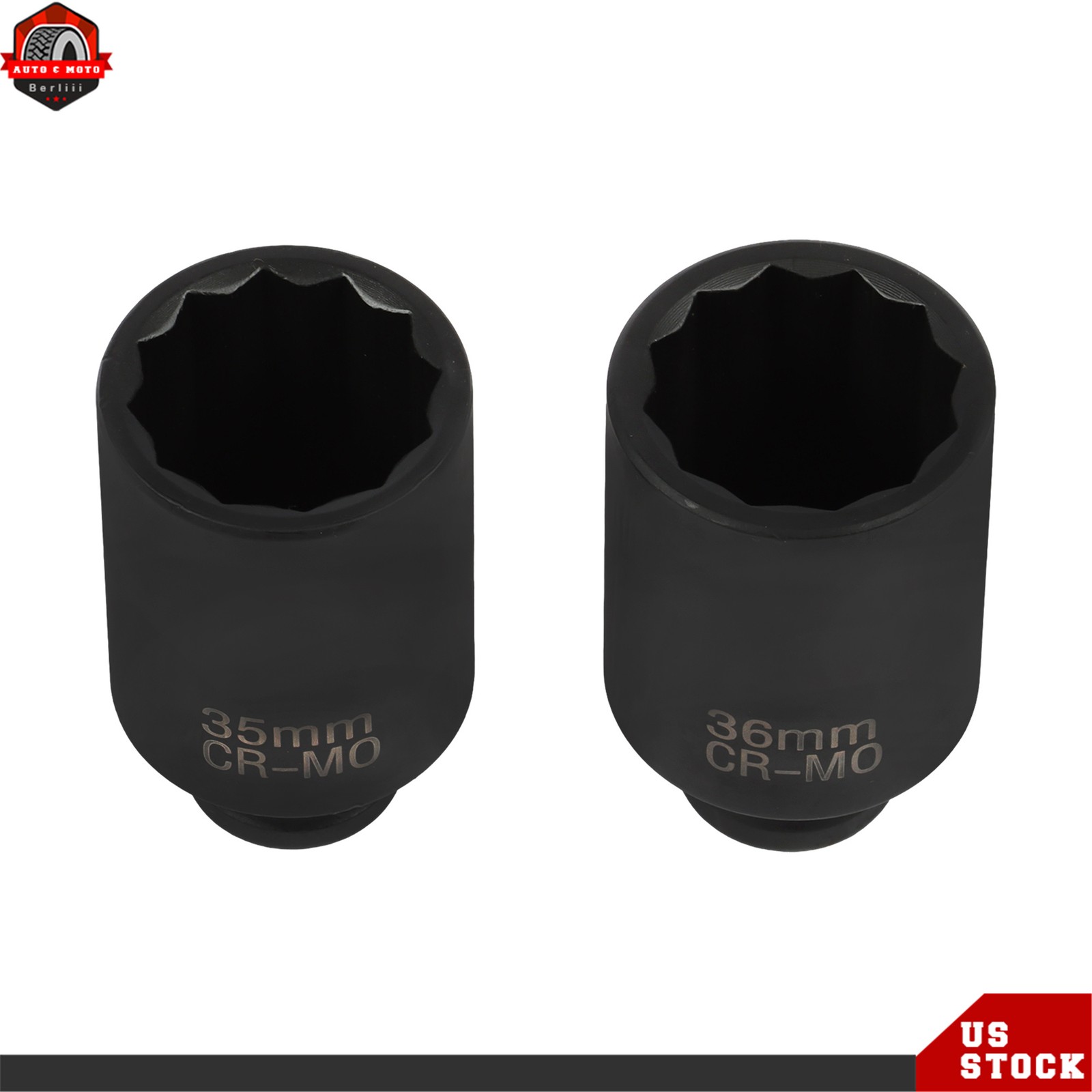 12 Point 1/2-Inch Drive Deep Spindle Axle Nut Impact Socket Set 29mm-39mm