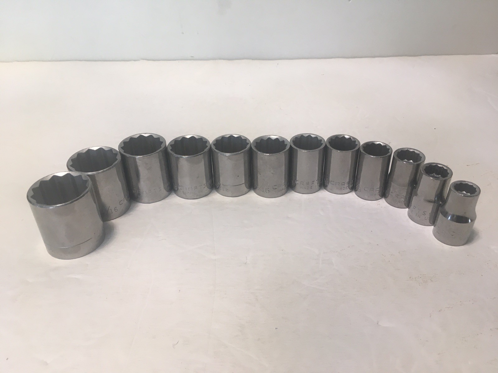 Craftsman 12 Pc Socket Set 12 Pt 1/2″ Drive G 7/16-1-1/8 475XX USA Made