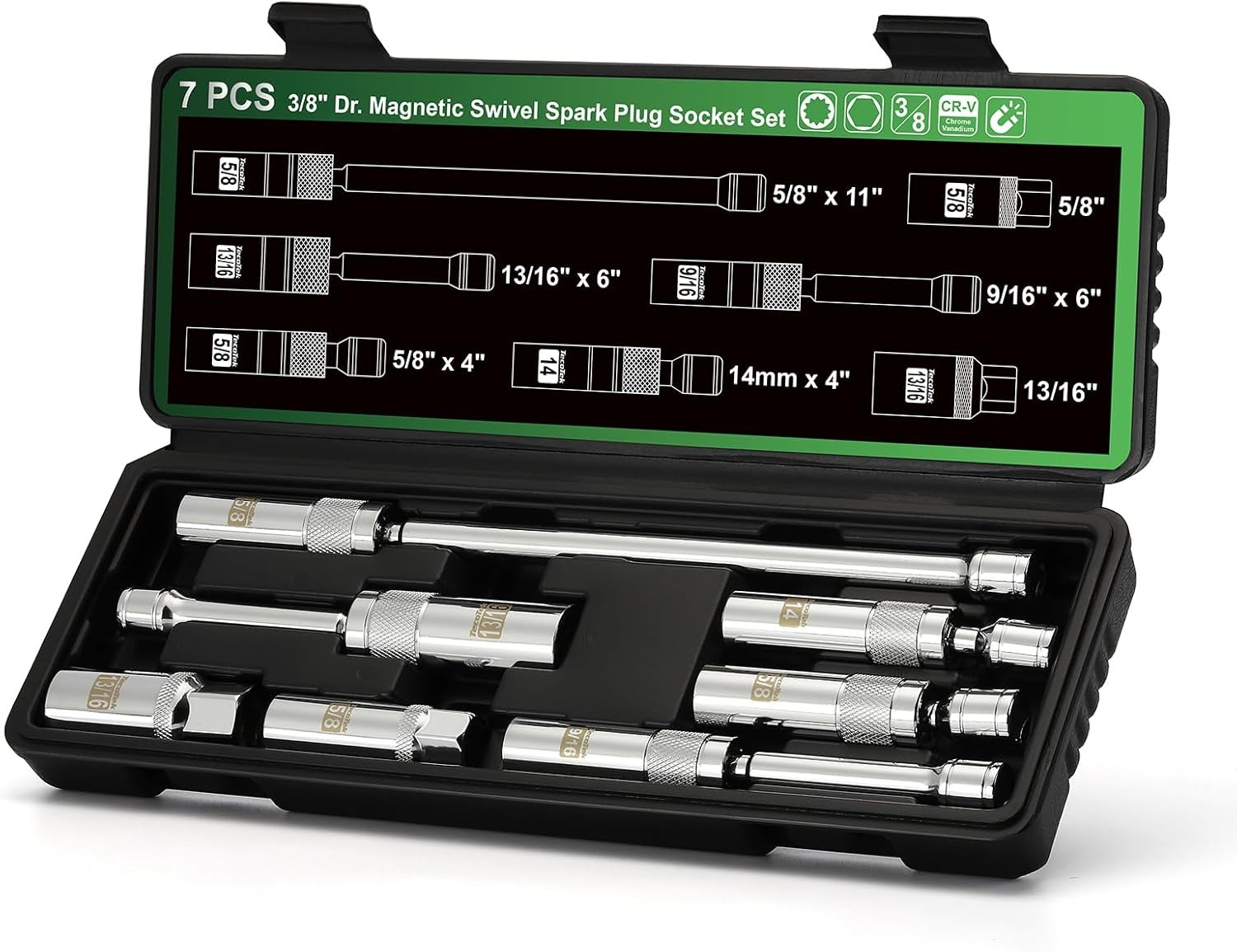 7 Piece 3/8-Inch Drive Magnetic Swivel Spark Plug Socket Set, One Size