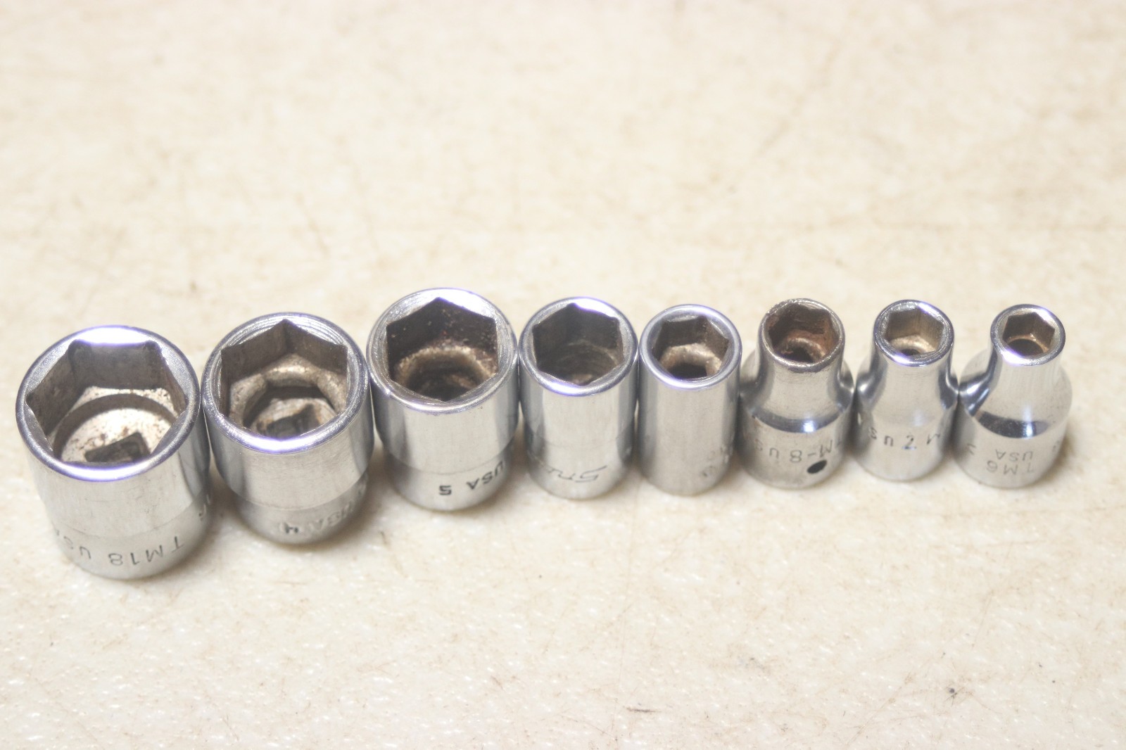 Lot of 13 Snap On 1/4 Inch Drive SAE 6 Point Sockets 3/16 to 9/16
