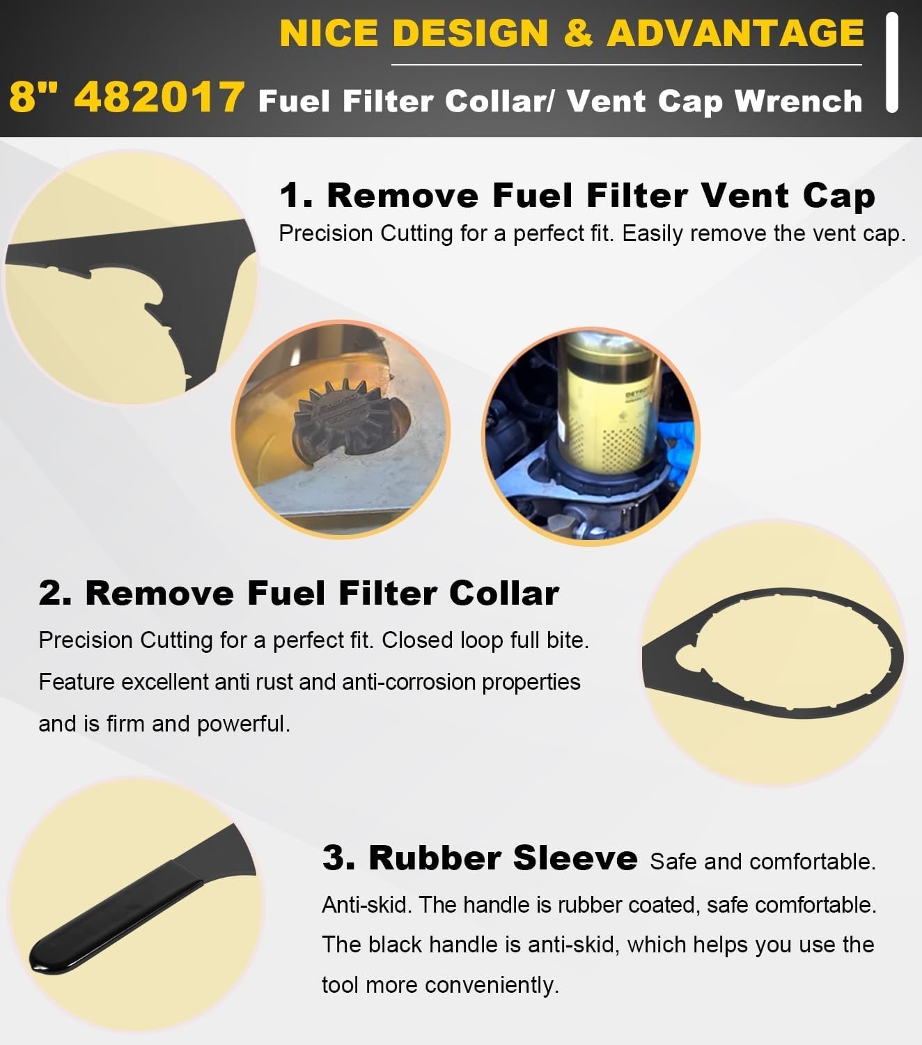 8″Fuel Filter Collar Vent Cap Wrench Metal For Davco Fuel Pro 482 483 485 487 48