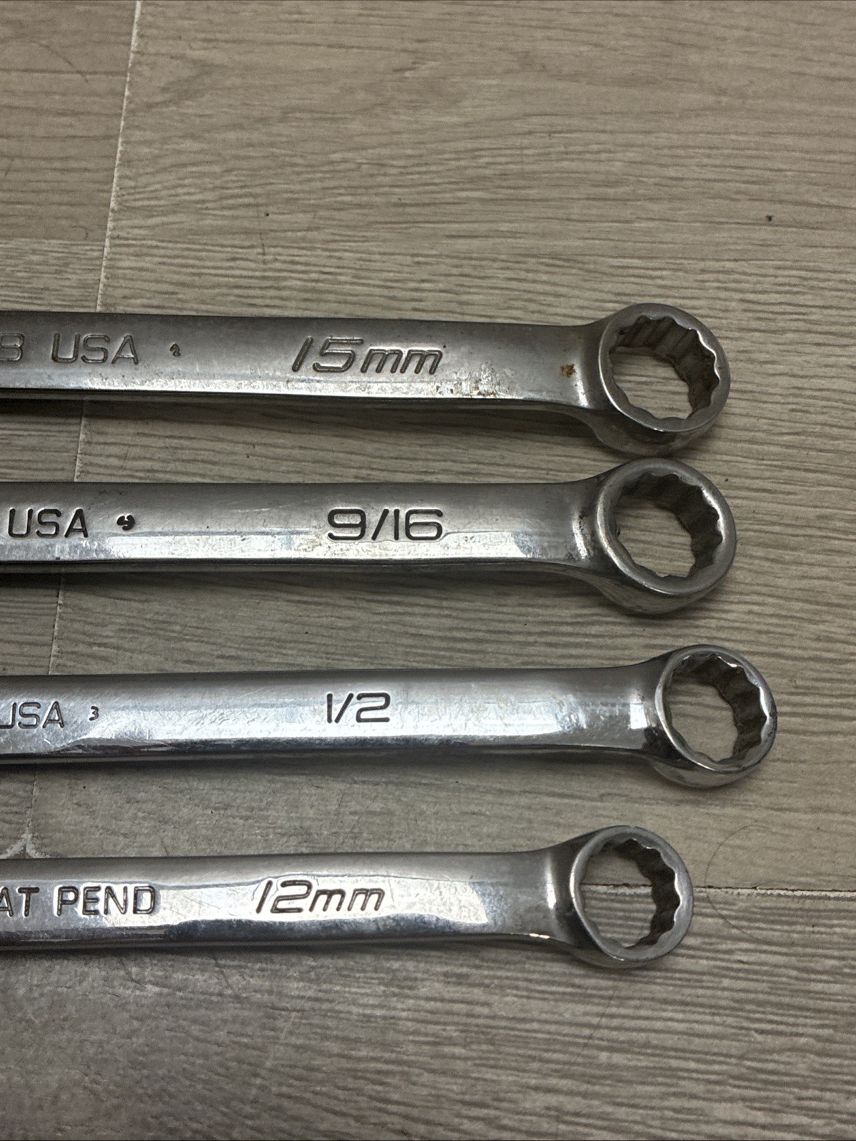 (4) Snap-On Wrenches DEXM150B, DEX18B, DEXL16B, SOEXM12 15mm,9/16,1/2,12mm