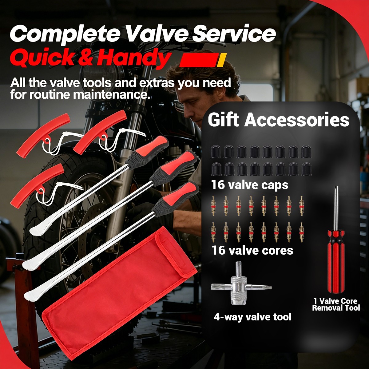 41Pcs Steel Tire Spoon Lever Iron Tool Kit for Motorcycle Bike Car w/Storage Bag