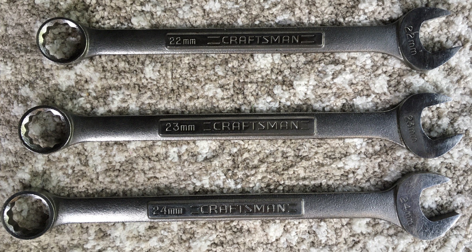 3 PIECE LOT LARGE METRIC CRAFTSMAN WRENCH SET 22MM 23MM 24MM MADE IN USA USED