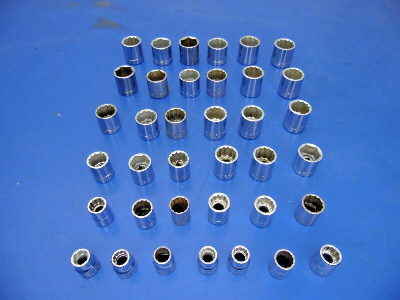 Craftsman 3/8″ Drive SAE Shallow Sockets,Lot of 37,USED,See Below for Sizes