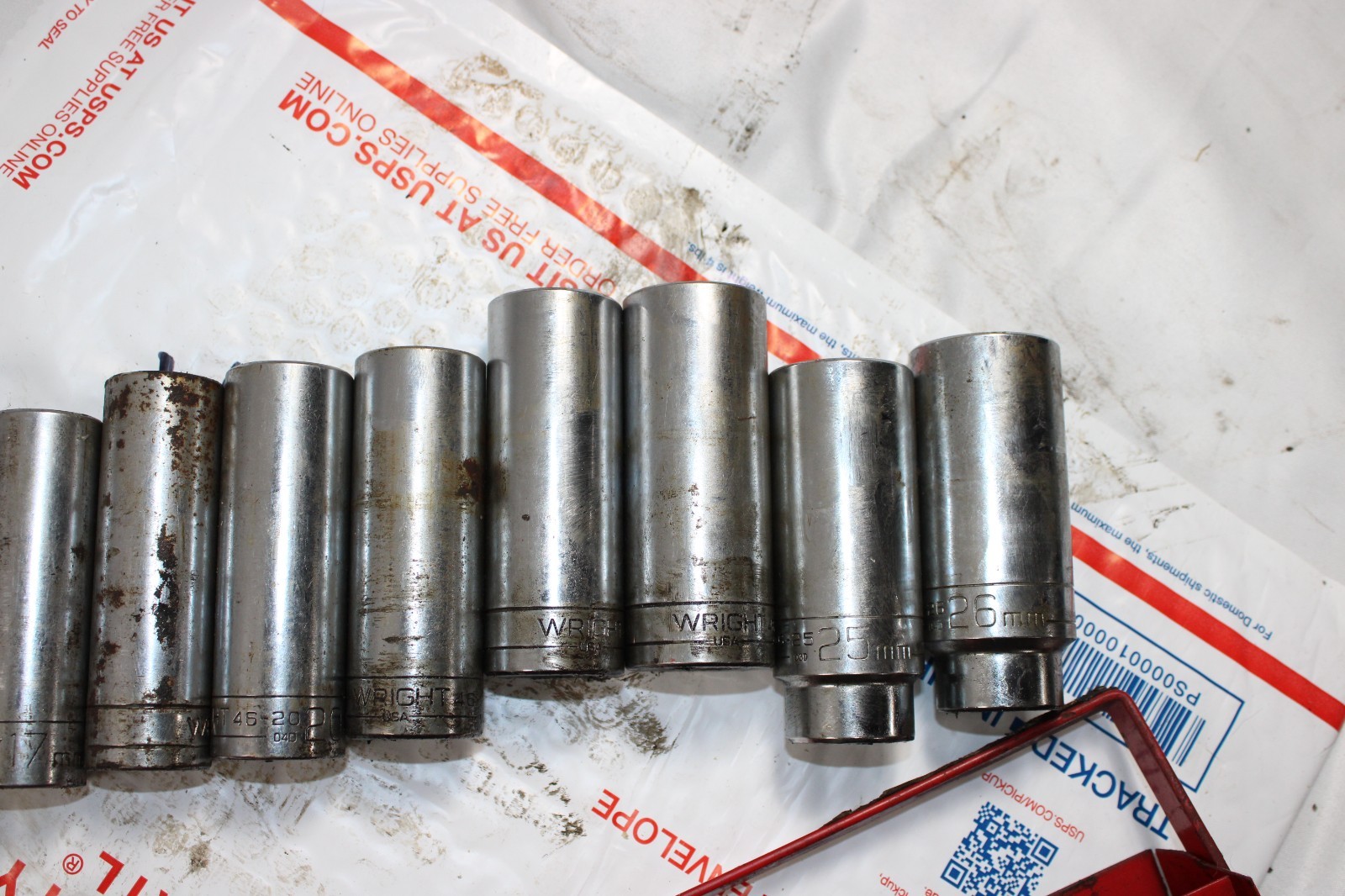VINTAGE WRIGHT TOOL 3/8” Dr METRIC DEEP 9pc SOCKET SET 17mm – 26mm With carrier
