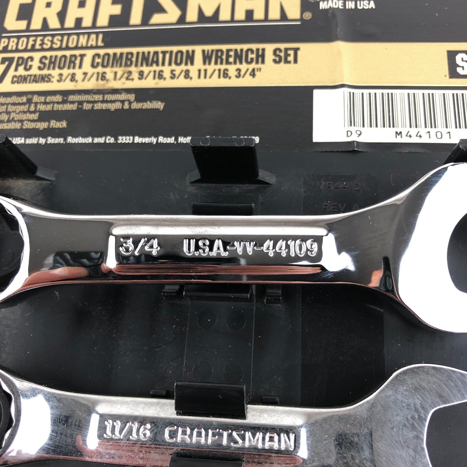 Craftsman Professional 7 Pc Short Combination Wrench Set SAE Stubby USA VV 44101