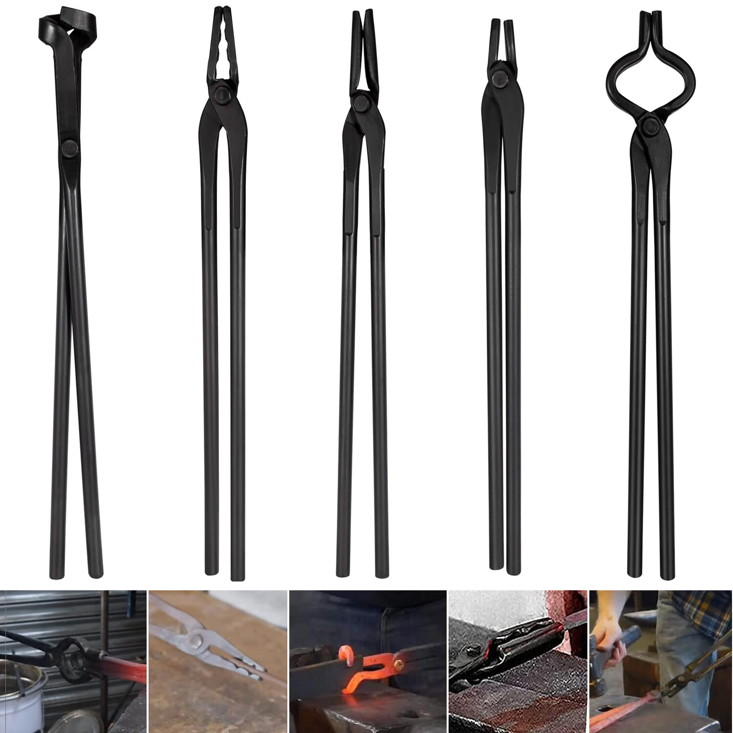 Knife Making Tongs Blacksmith Bladesmith Tong Set Vise Anvil Forge Tools/5pcs