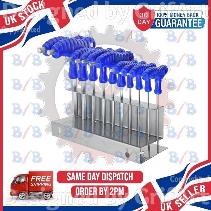 US PRO 10PC HEAVY DUTY HEX KEY SET DOUBLE ENDED METRIC T BAR HANDLE ALLAN WRENCH