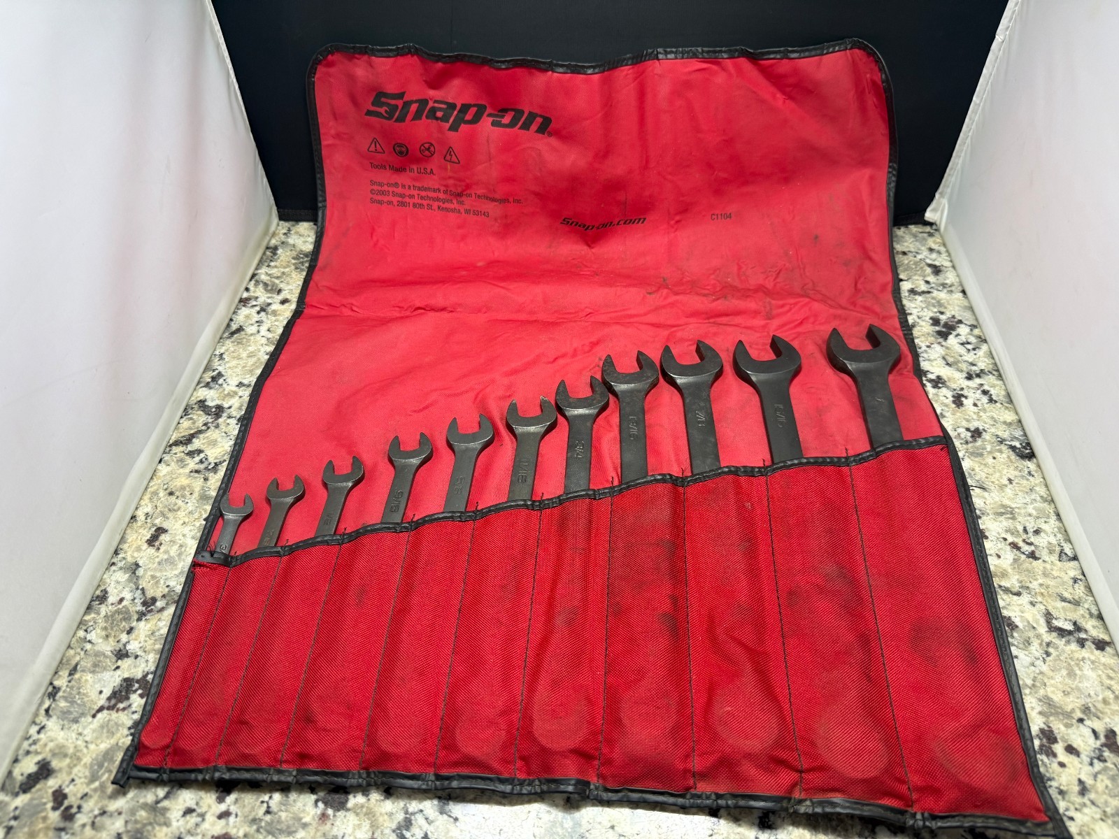 Snap On 11pc Flank Dr SAE Combination Wrench Set 3/8″-1″ Black Industrial finish