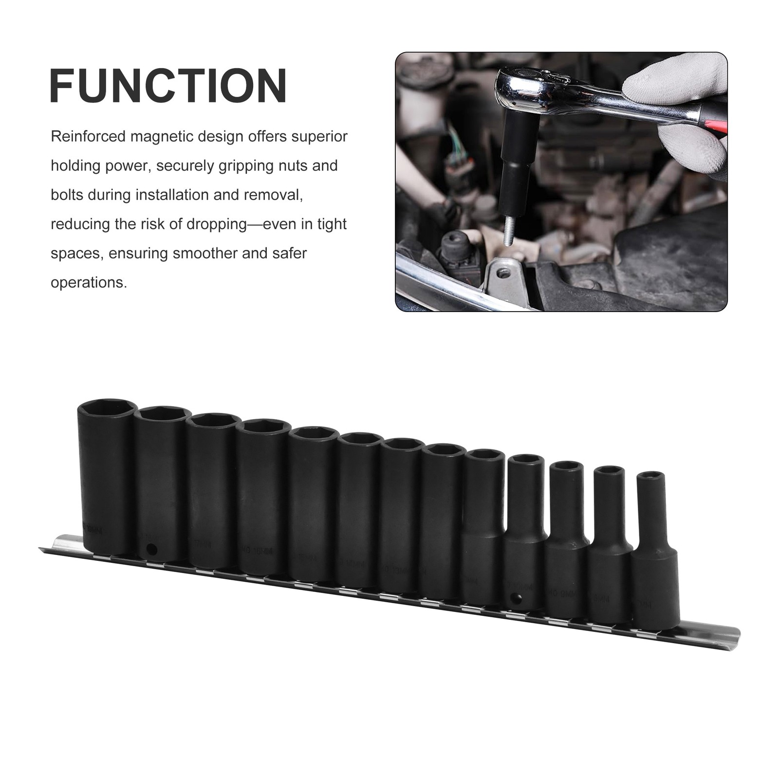 3/8″ Dr Magnetic Deep Impact Socket Tool Kits 6-Point 13PCS Metric 7-19mm CR-MO