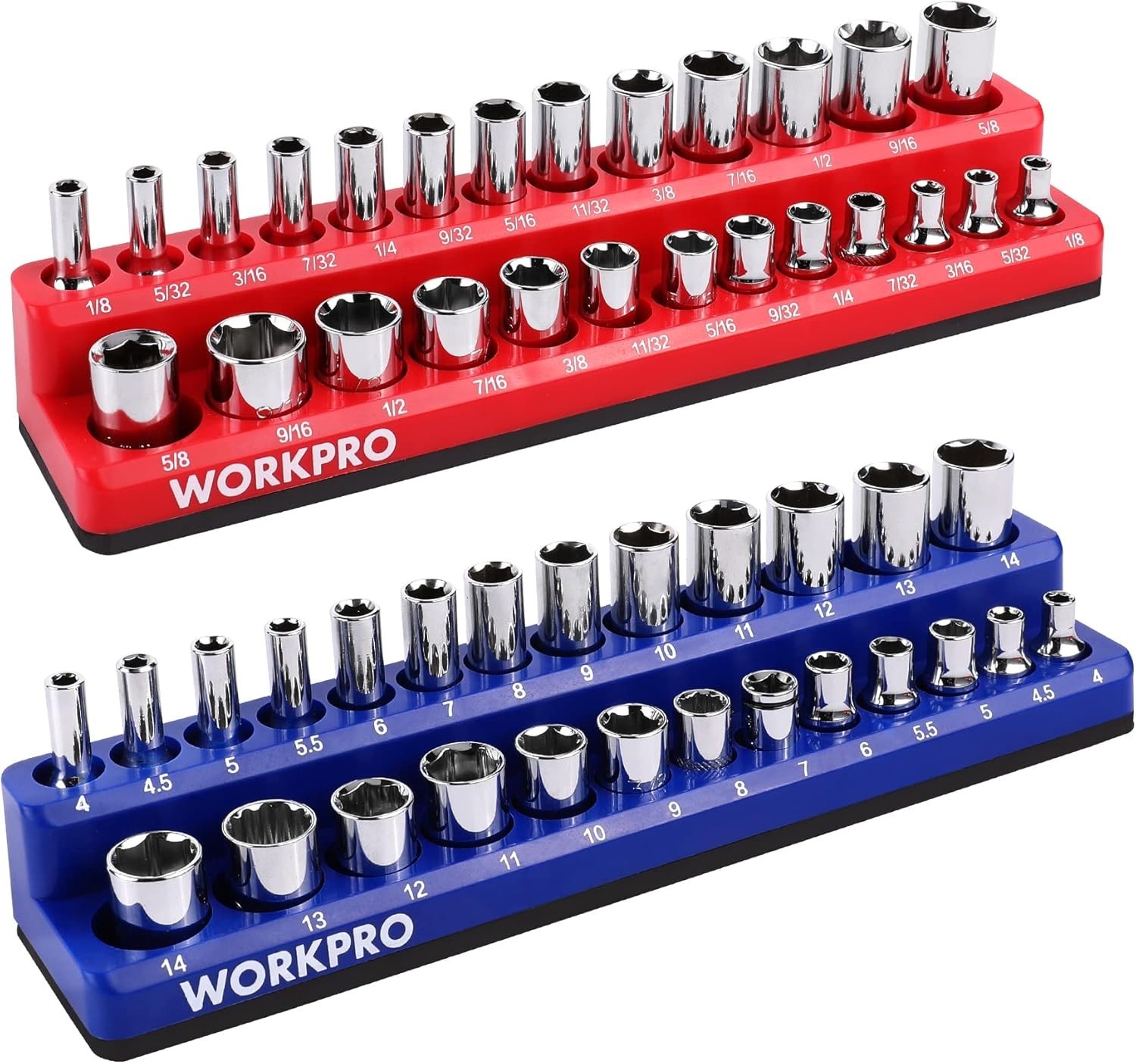 1/4-inch Magnetic Socket Organizer Set, 2-Piece SAE & Metric Socket Holders, …