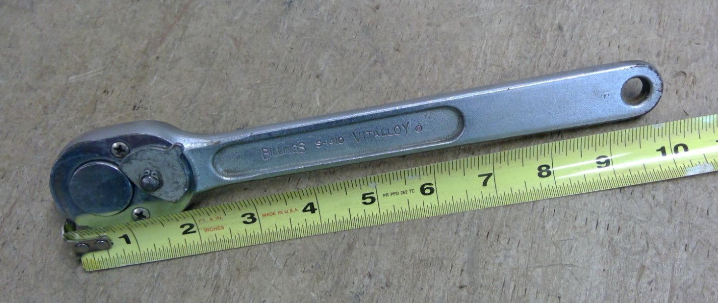 BILLINGS TOOLS, 1/2″ DRIVE RATCHET, #S- 1410 Vintage USA Great Condition