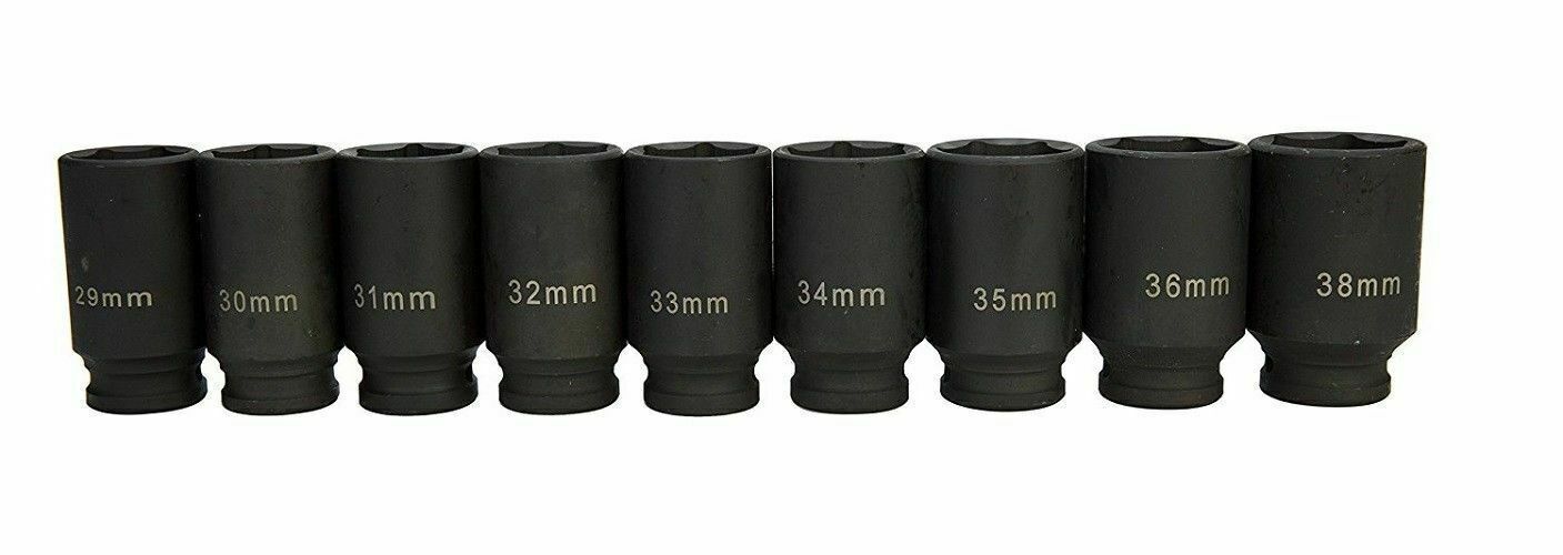 1/2″ Drive 9pcs Deep Impact Socket Set Metric 29mm-38mm Axle Hub Nut Socket Kits