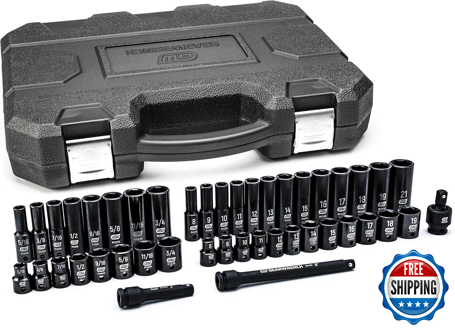 GEARWRENCH 44 Pc. 3/8″ Drive 6 Point Standard, Deep Impact SAE/Metric Socket Set