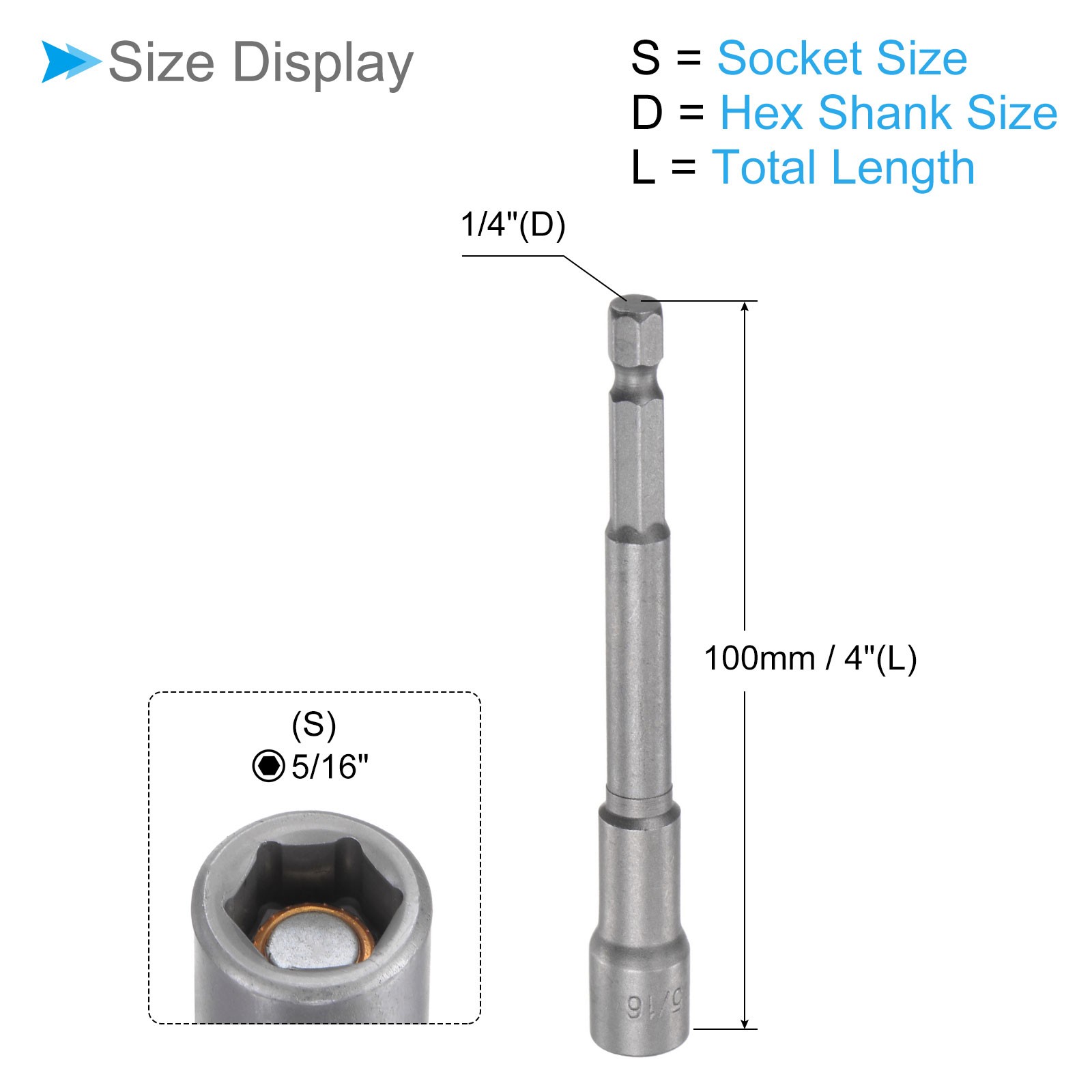 2pcs 1/4″ Hex Quick Change 5/16″ Magnetic Hollow Shaft Nut Setter 100mm Long