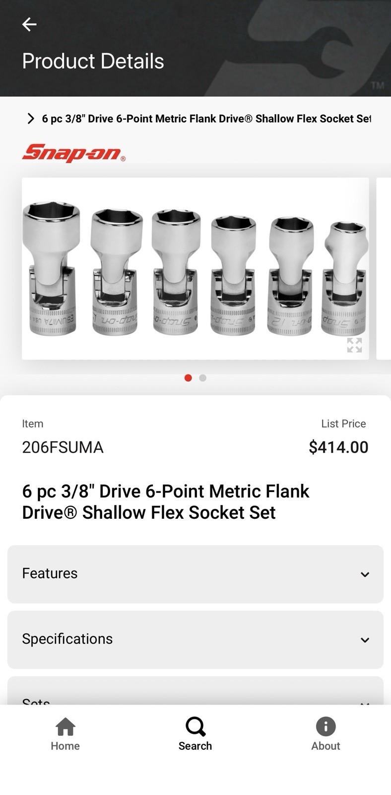NEW 6 pc 3/8″ Drive 6-Point Metric Flank Drive® Shallow Flex Socket Set 206FSUMA