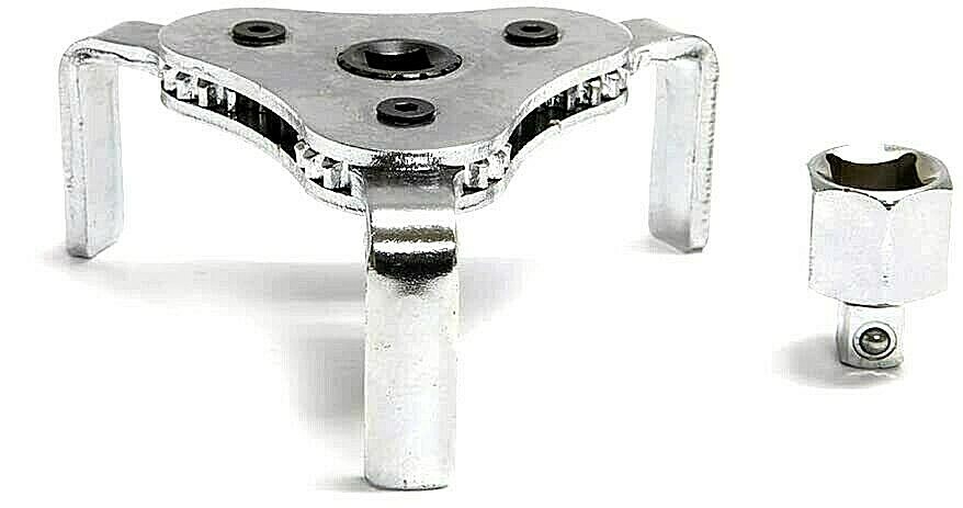 Oil Filter Wrench Auto Adjustable Universal 3 Jaw Remover 1/2 & 3/8 Drive Chrome