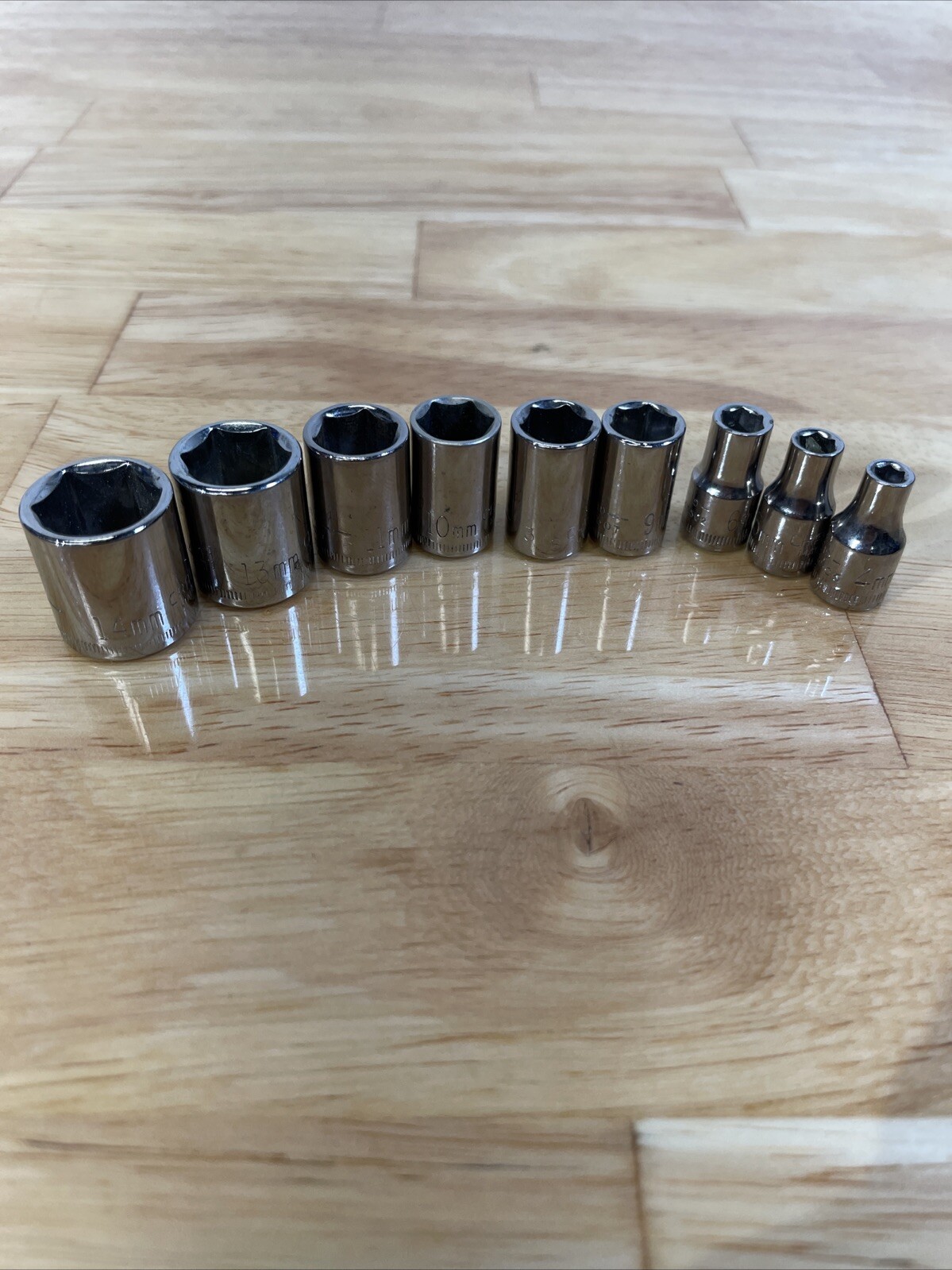 Lot of 9 Craftsman 1/4″ Drive 14mm,13mm,11mm,10mm,3/8,9mm,6mm,5mm,4mm-6Pt Metric