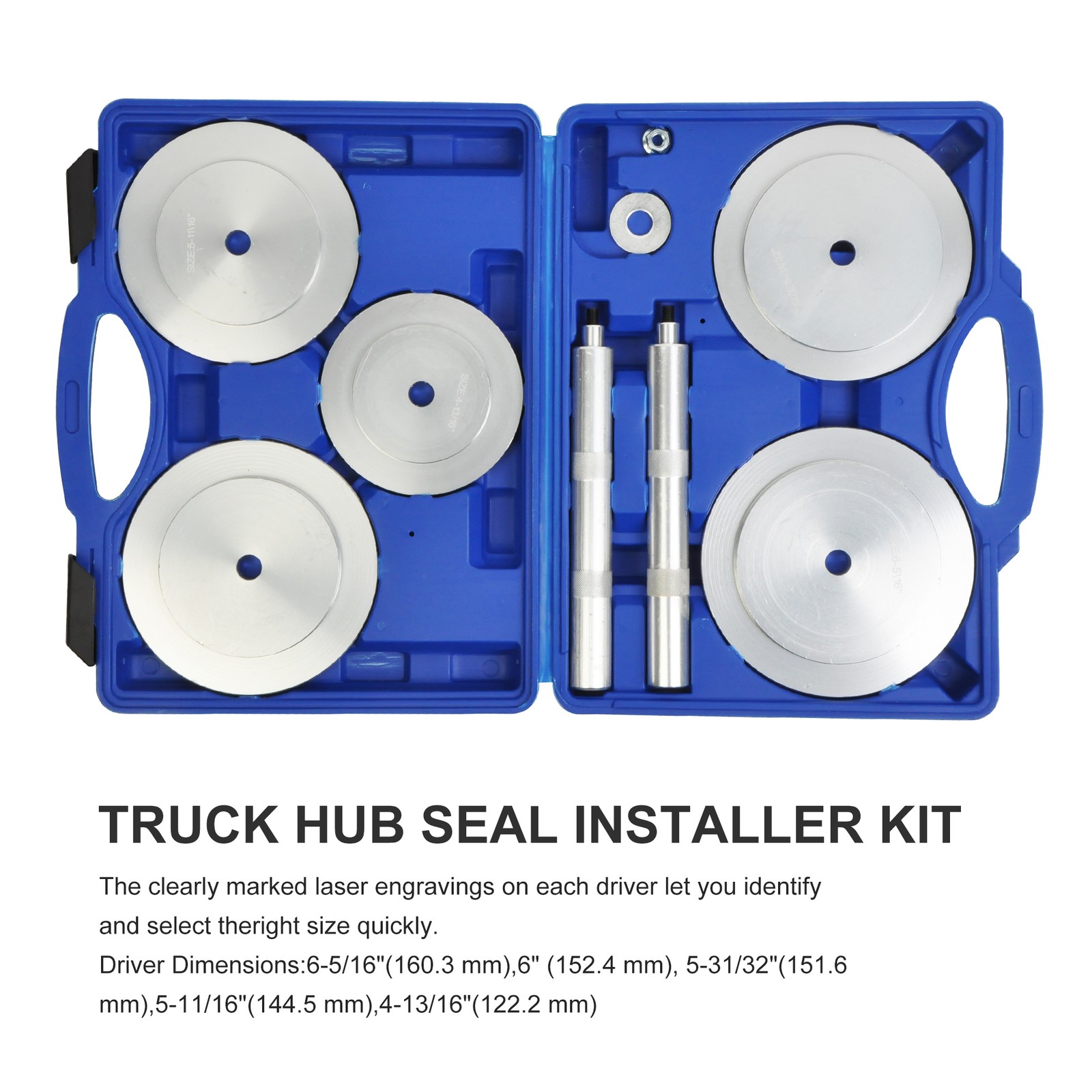 9PC Truck Hub Seal Installer Kit ,4-13/16″ – 6-5/16″ Large Race & Seal Drivers