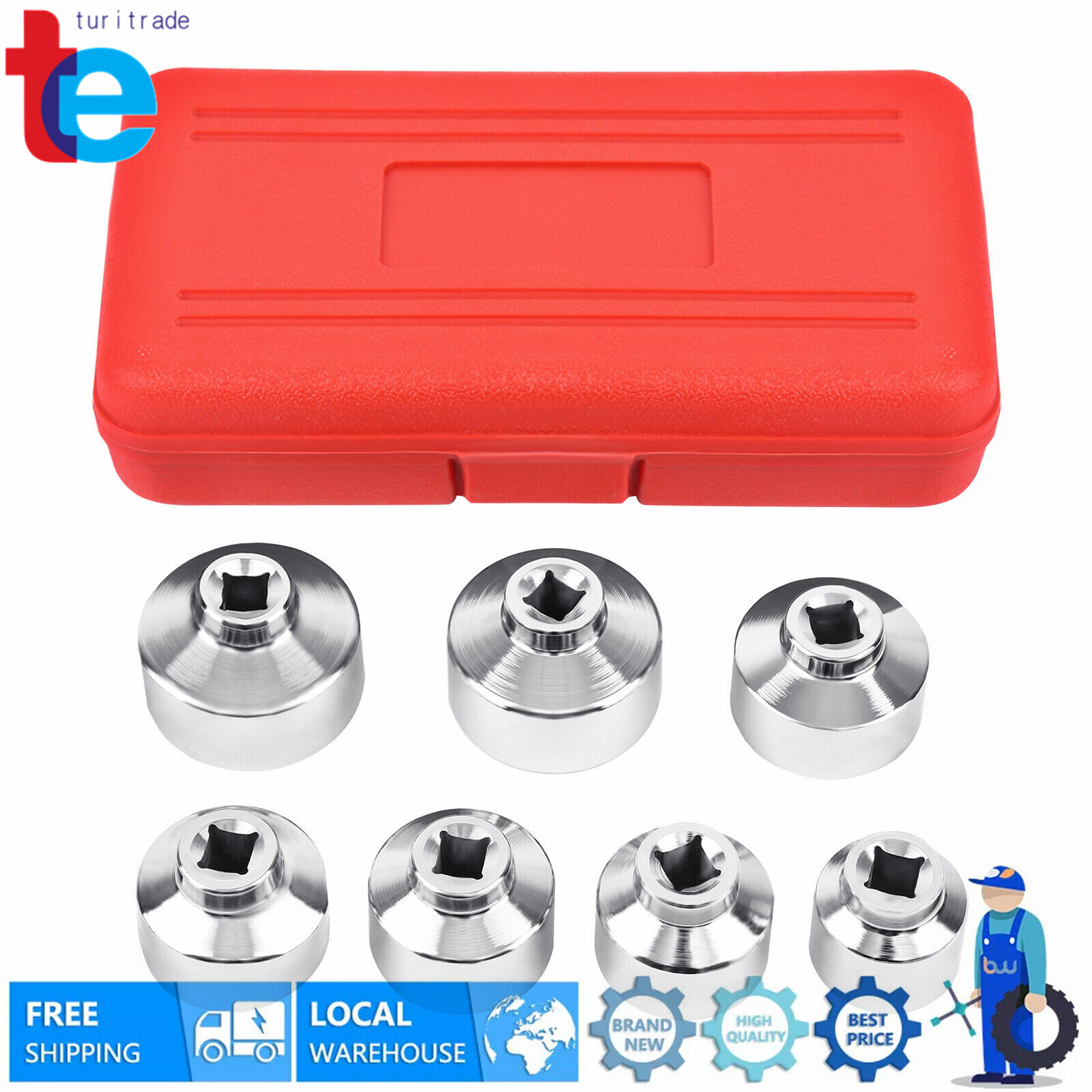 7Pcs/Set 24 27 29 30 32 36 38mm Oil Filter Cartridge Socket Wrench Set Metric