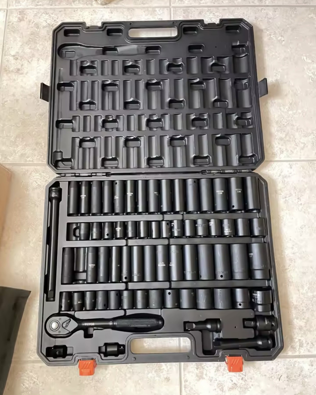 Impact Sockets Set 65pcs 6-Point 1/2in Drive Bit Ratchet Tool Kit Case