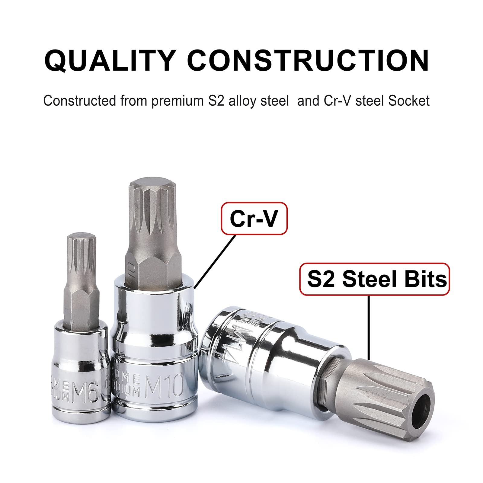 10Pcs 1/4-Inch, 3/8-Inch & 1/2-Inch Drive Xzn Triple Square Spline Bit S