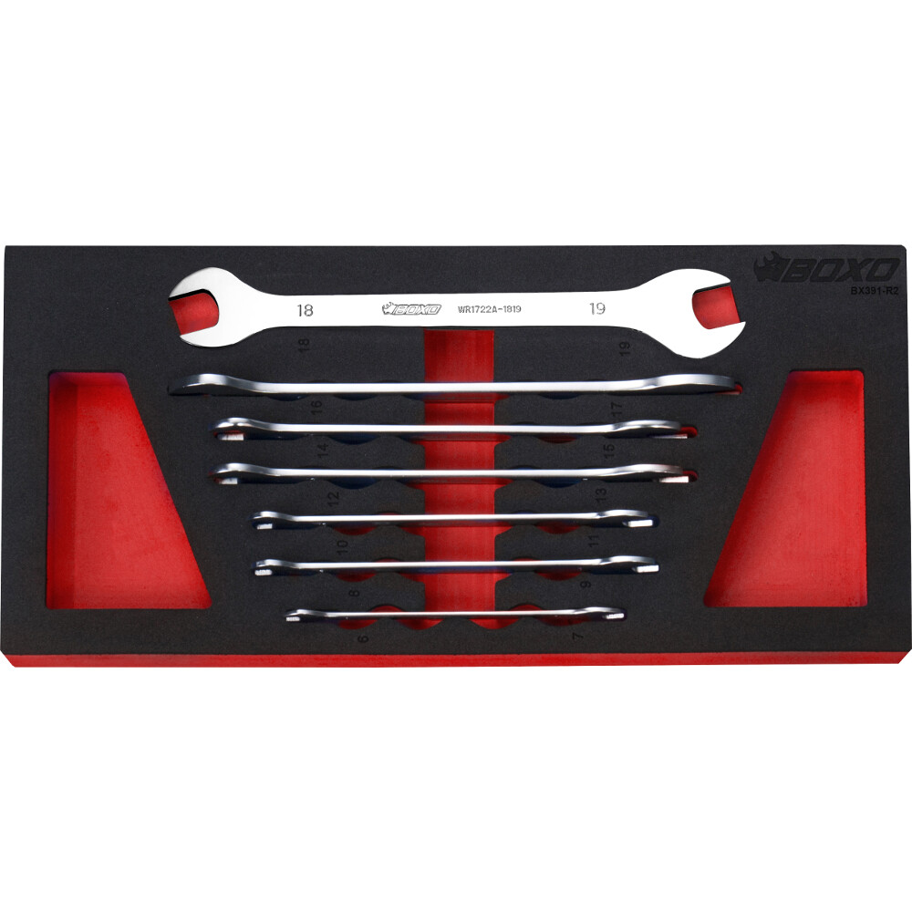 Double Open-Ended Ultra Thin Spanner Set 7 Pieces. In EVA Foam BOXO BX391-R2