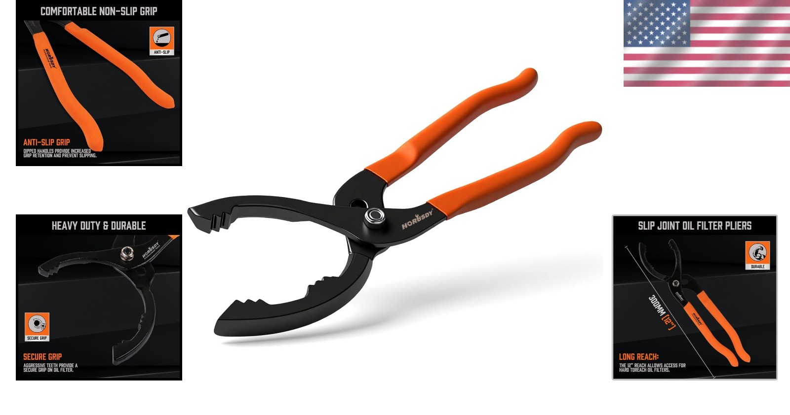 HORUSDY 12 Adjustable Oil Filter Pliers, 20° Angled Jaw Heavy-Duty Oil Filter…