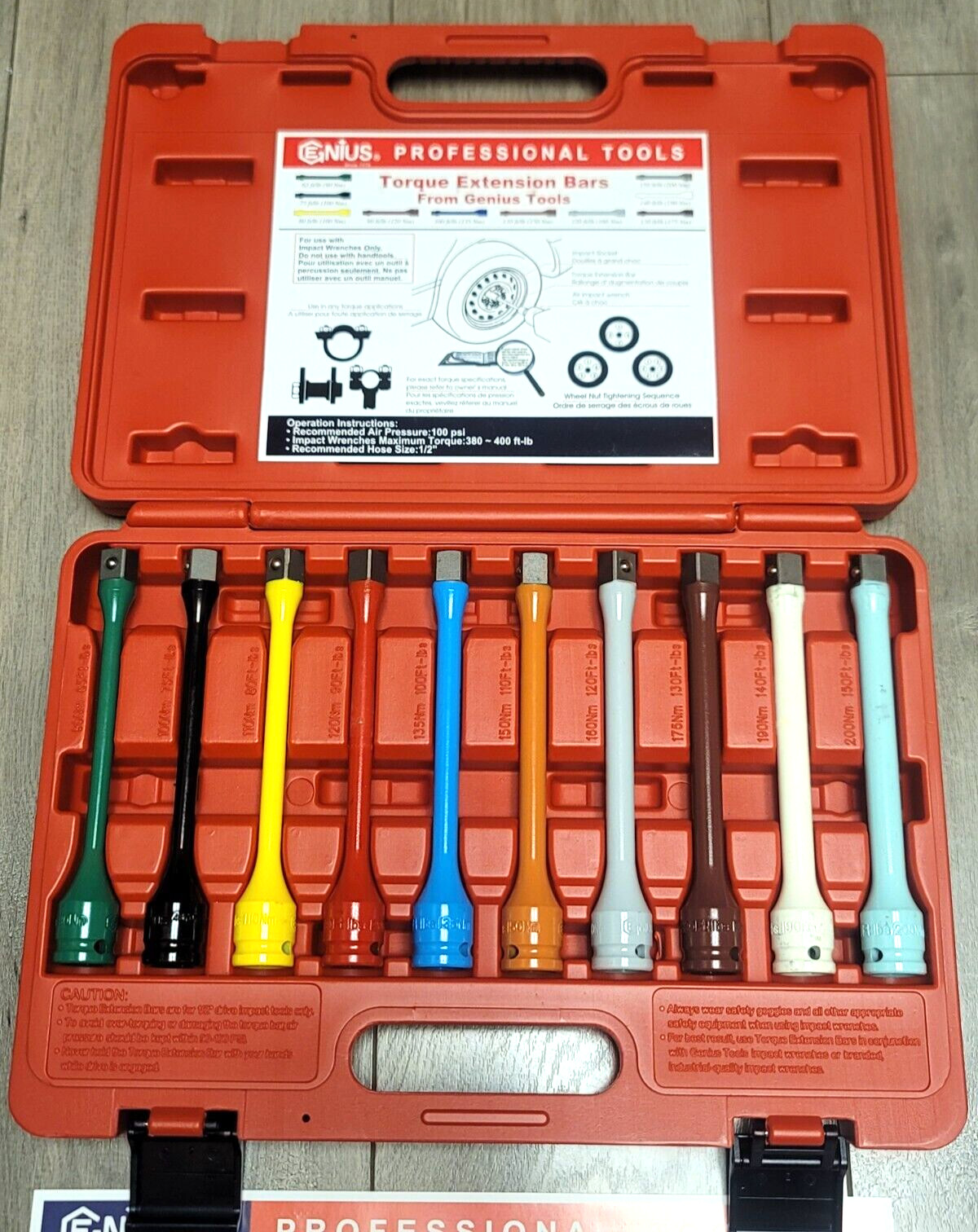 Genius Tools PRO 1/2″dr 10pc Master Torque Stick Extension Bar Set #TO-410EXT