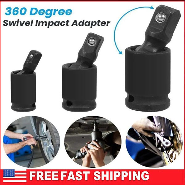 Set of 3 Universal Joint Swivel Socket Adapter Set 1/4″ 3/8″ 1/2″ Impact Joint