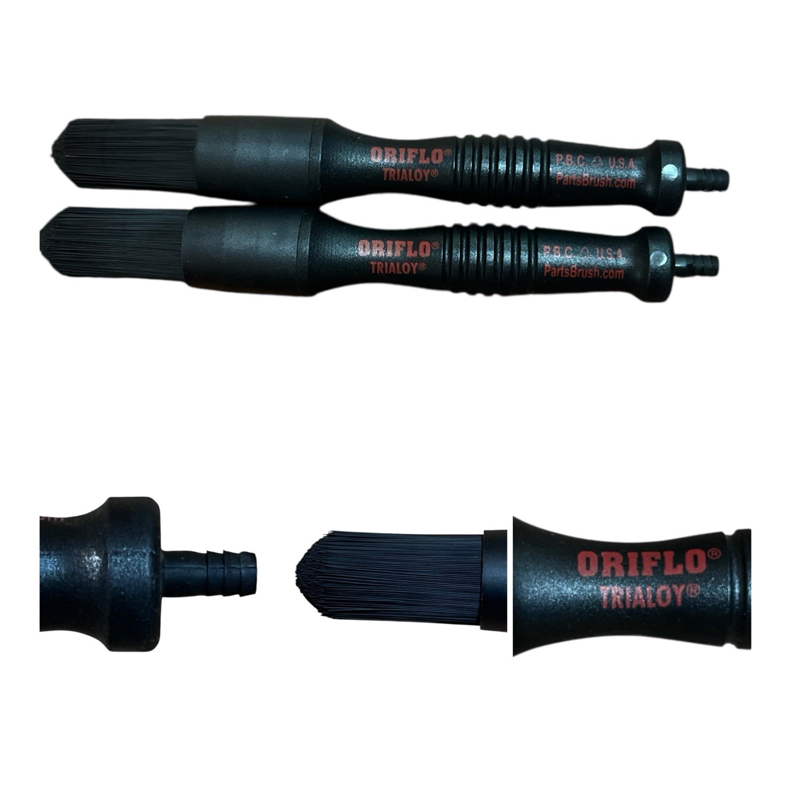 Qty 2 Oriflo Trialoy 10.25” Long Flow Thru Parts Brushes No Hose Black New Set