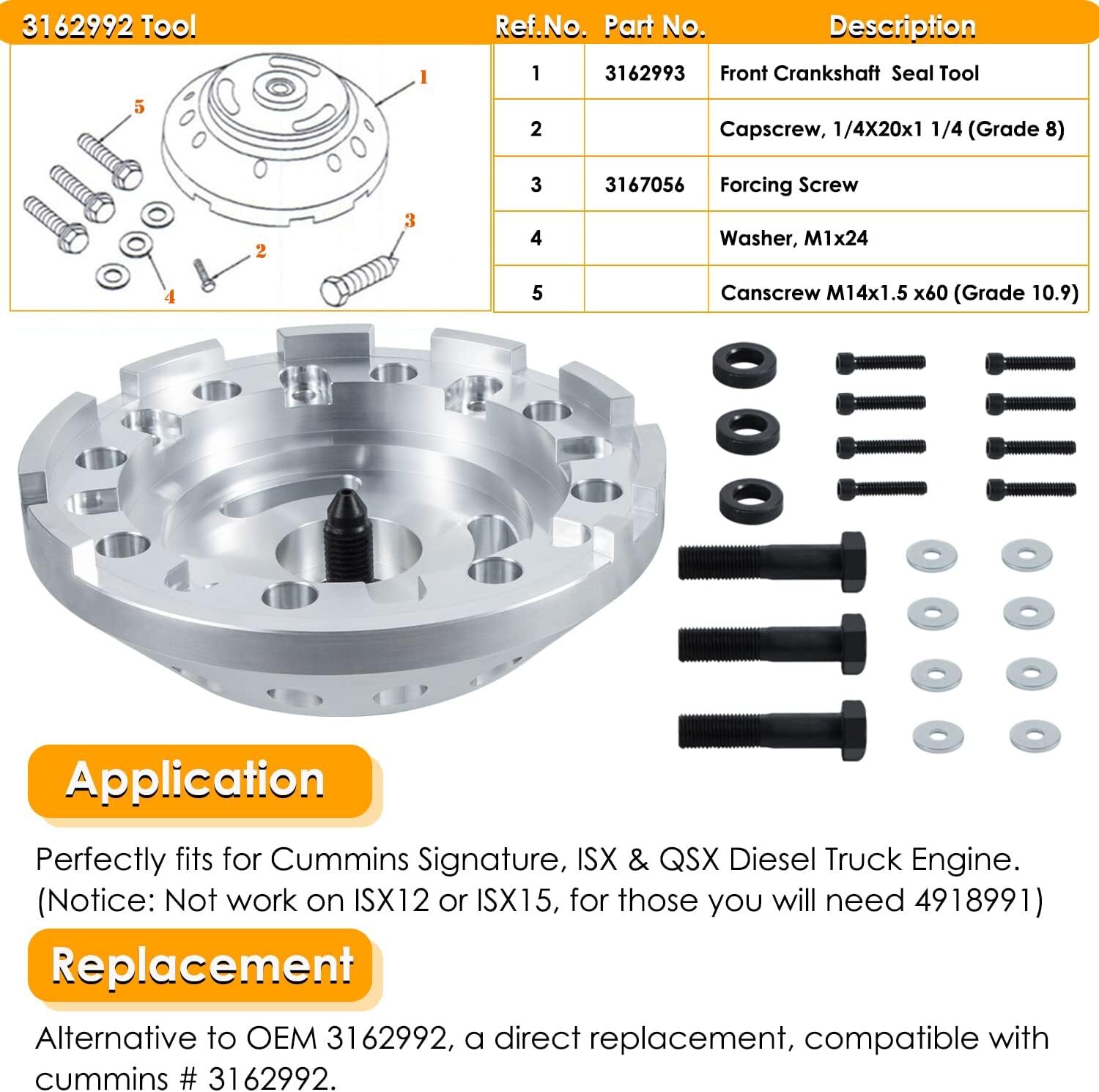 3162992 Front Crankshaft Seal Removal & Install Tool for Cummins ISX QSX M20146