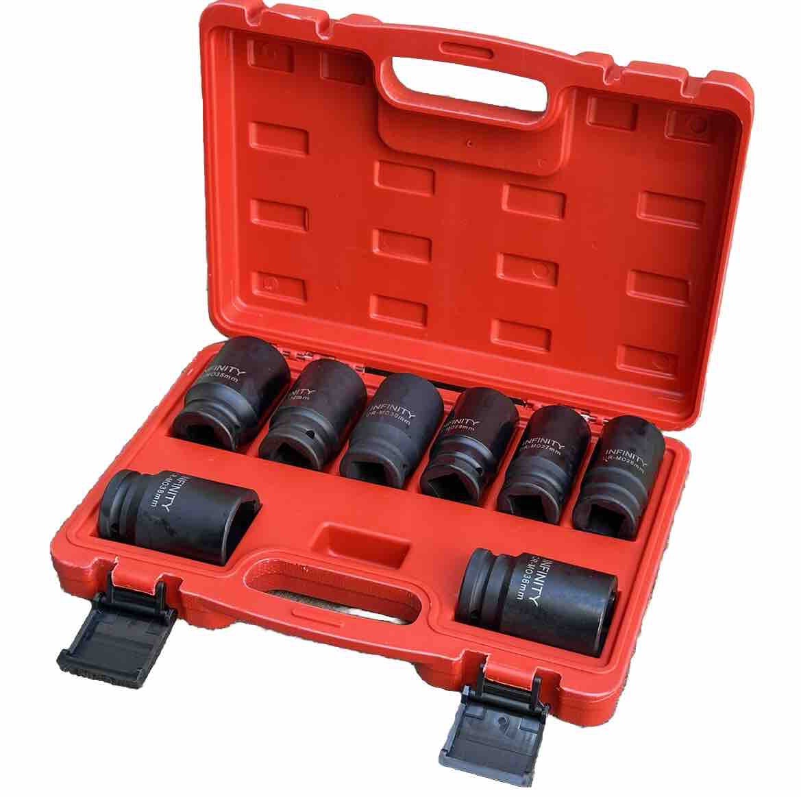 8 Pcs 3/4” Dr. Deep Impact Socket Set CR-MO Metric 6-Point 26mm ~38mm