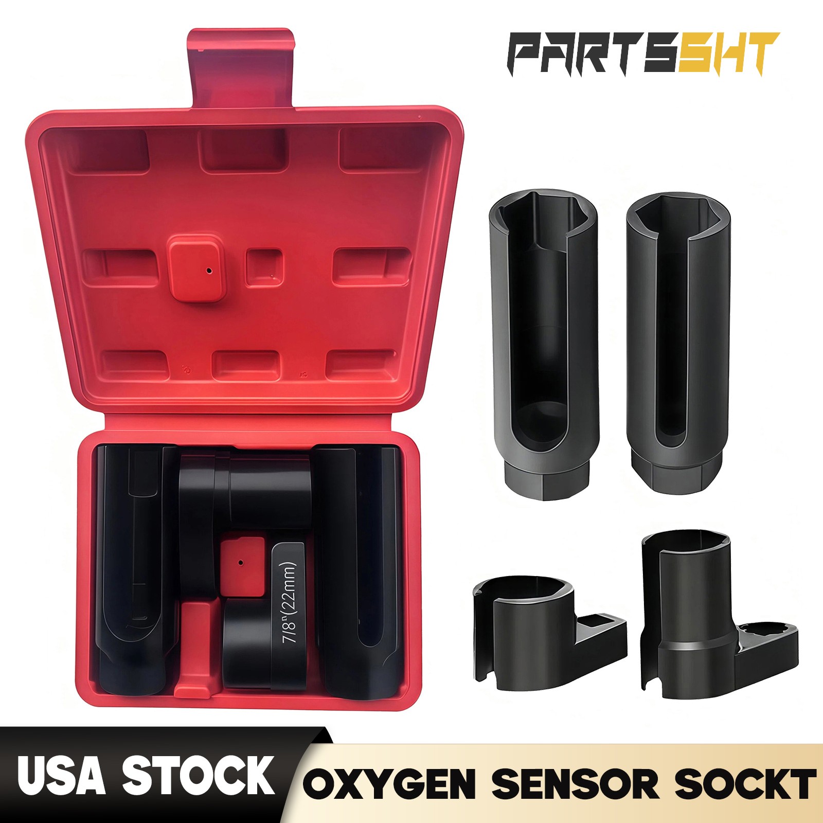4pcs O2 Oxygen Sensor Socket Wrench Removal Tool 3/8″ 1/2″ Drive x 7/8″ 22mm Set