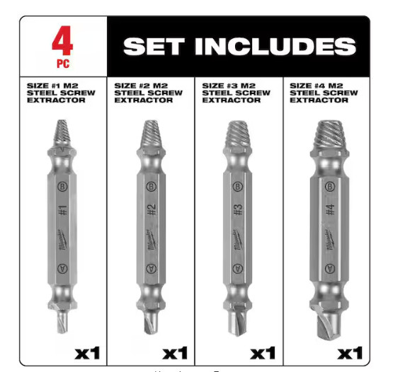 49-57-9001 | Milwaukee M2 Steel Screw Extractor Set – 4 Piece Set