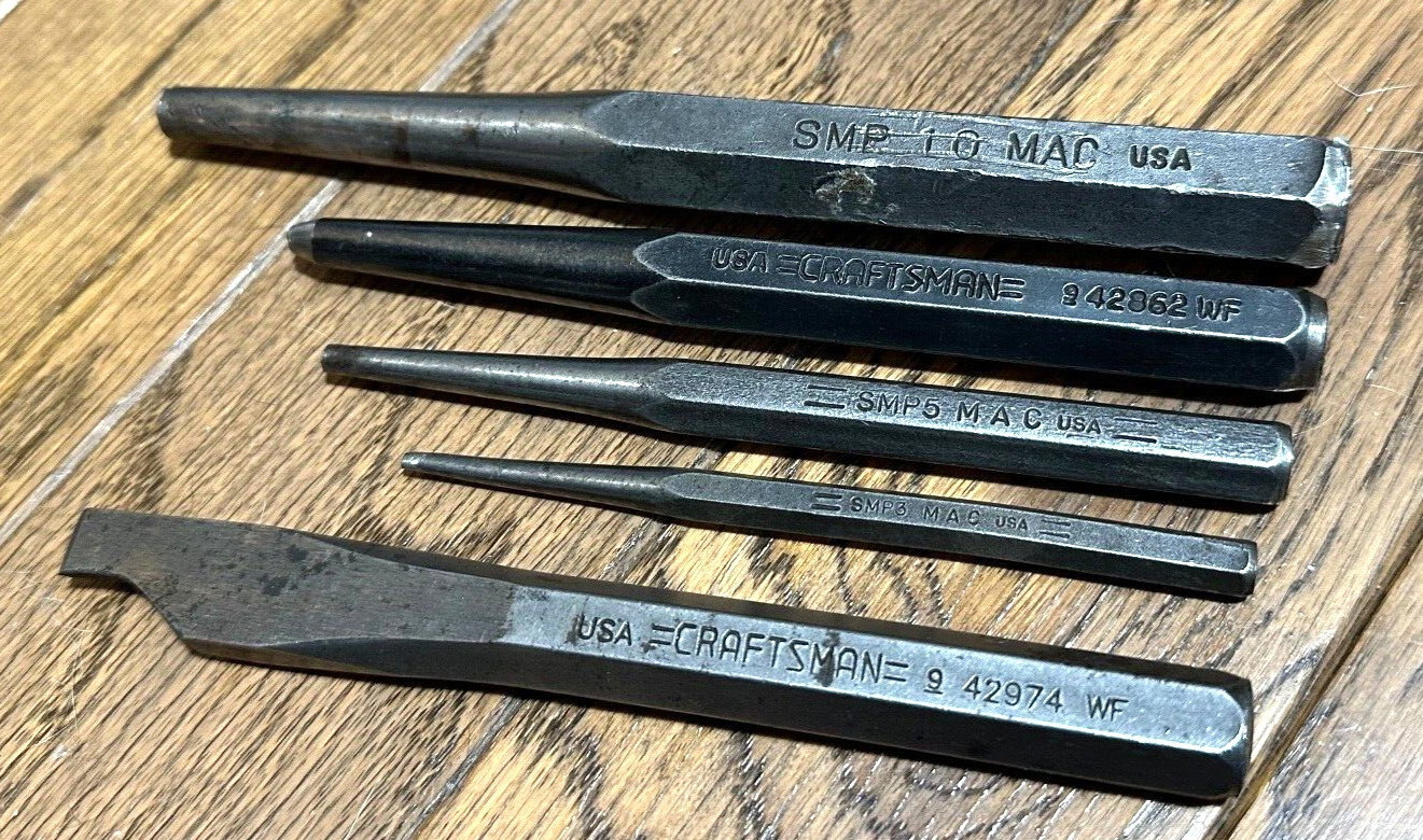🇺🇸 MAC Craftsman Tools Starter Punch Flat Cold Chisel Set Tapered Pin Lot USA