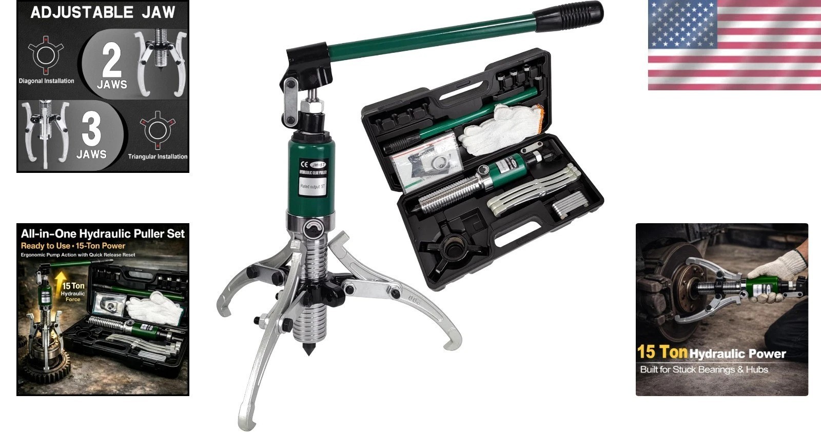 Heavy-Duty 15 Ton Gear Puller – Adjustable Jaws, 360° Operation, Durable Steel