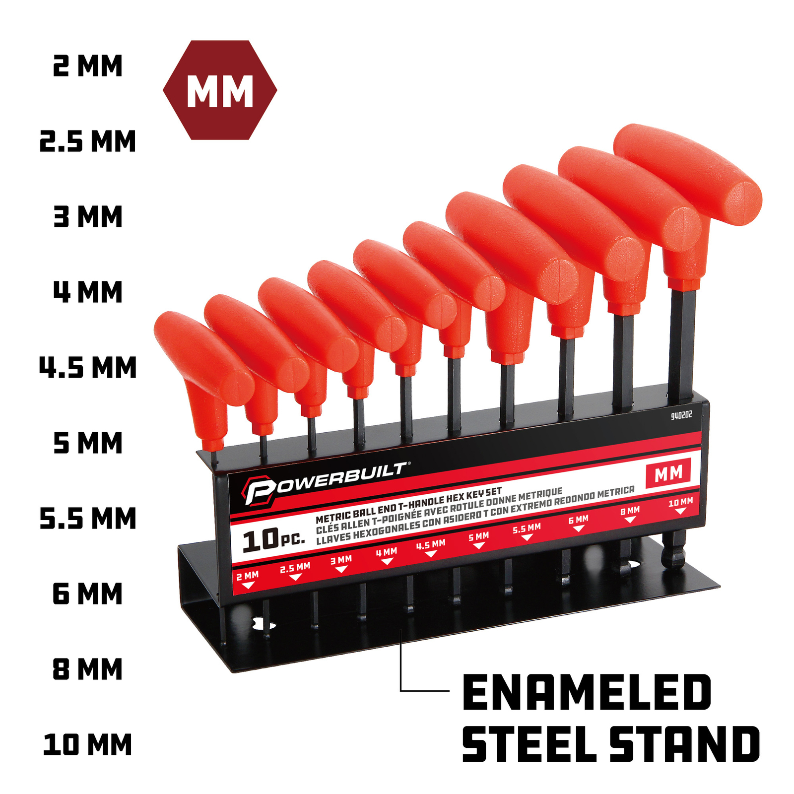 Powerbuilt 10 Pc. Metric T-Handle Hex Key Set W/Storage Rack, 2mm to 10mm-940202