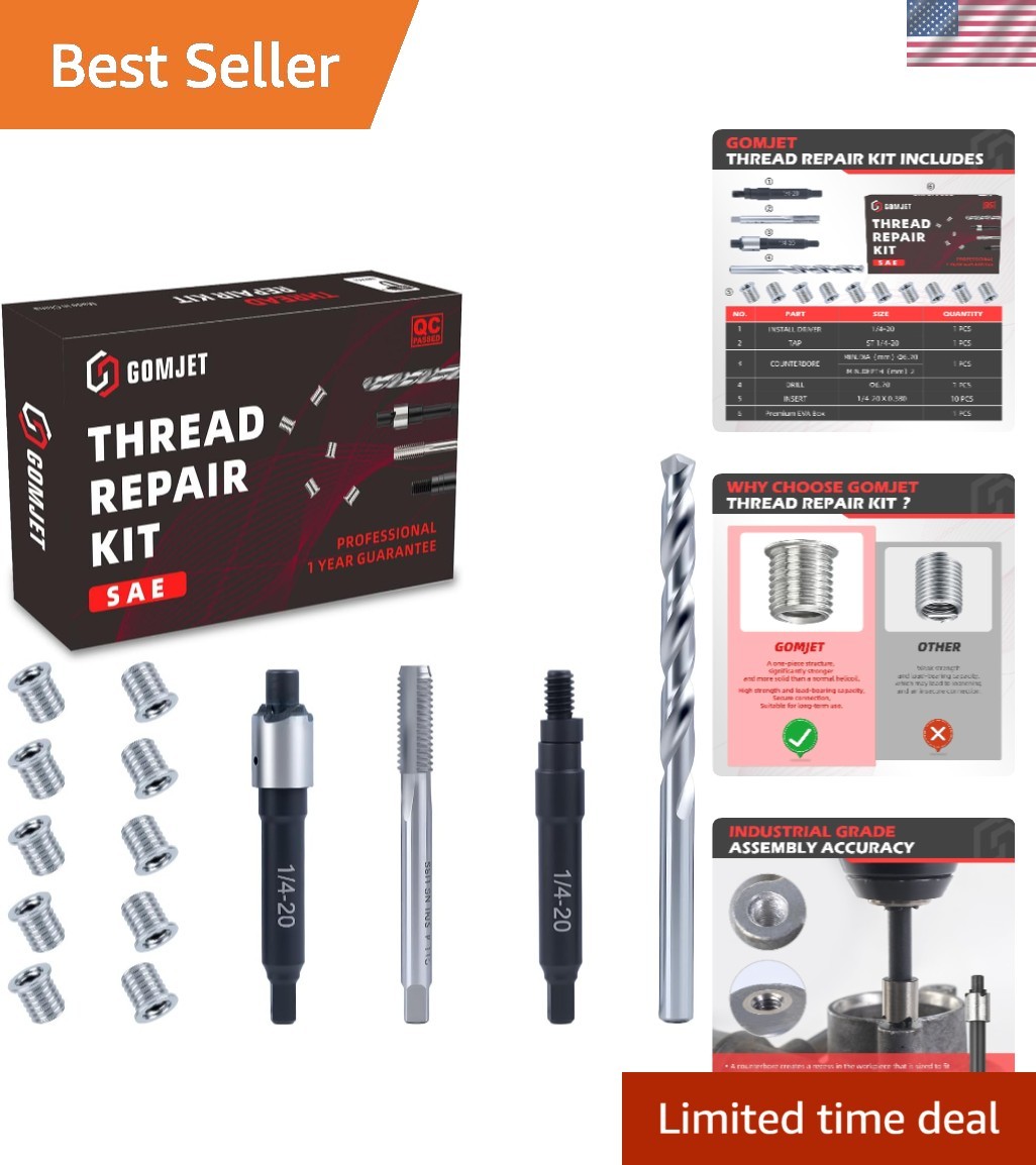 1/4-20 INCH Thread Repair Kit, with 1/4- inch Stainless Steel Insert Qty 10