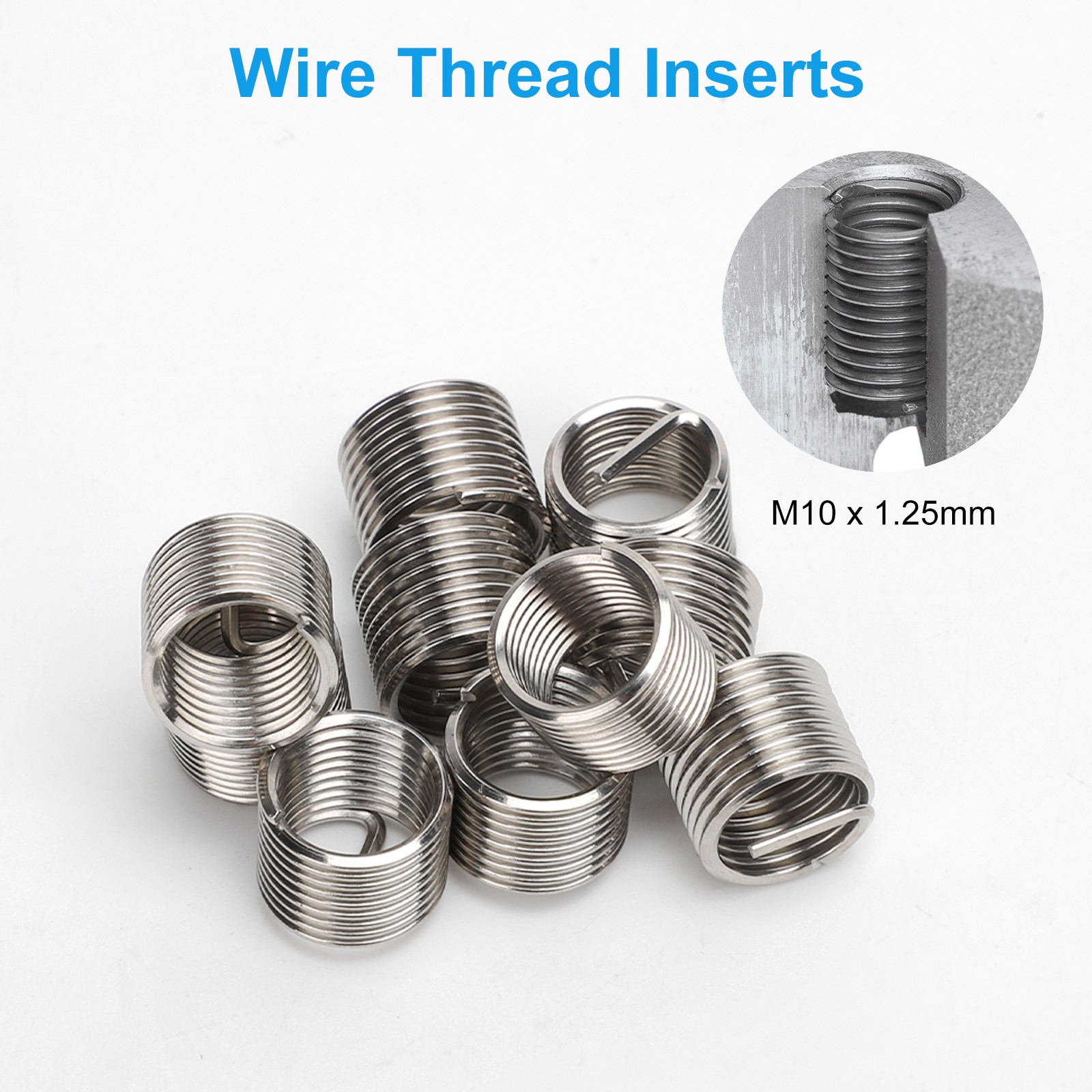 15 PCS M10 x 1.25 Thread Repair Kit Stainless Steel Wire Insert Set With HSS Tap