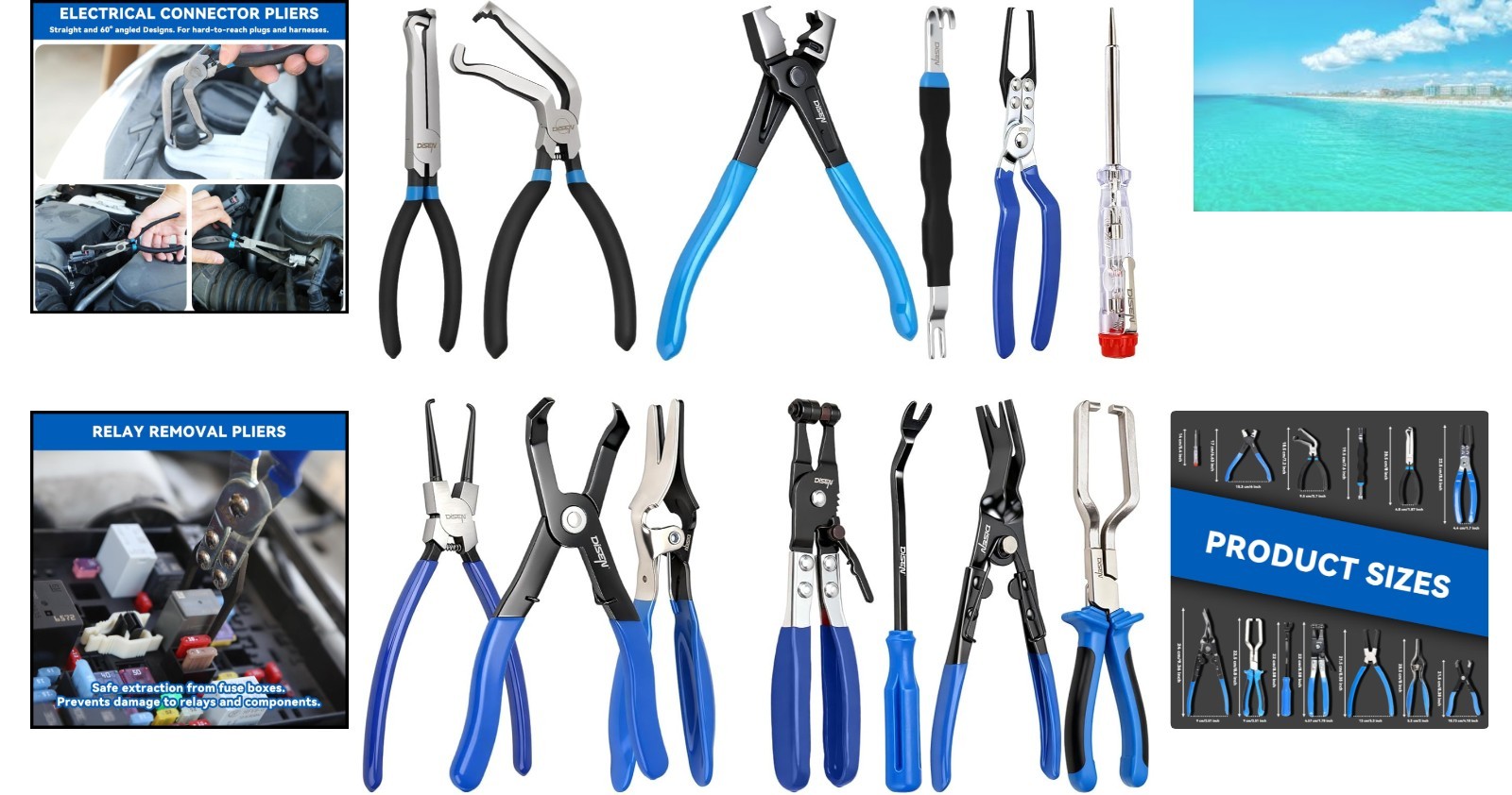 13-Piece Automotive Disconnect Pliers Set with Comfortable Grip & Storage Bags